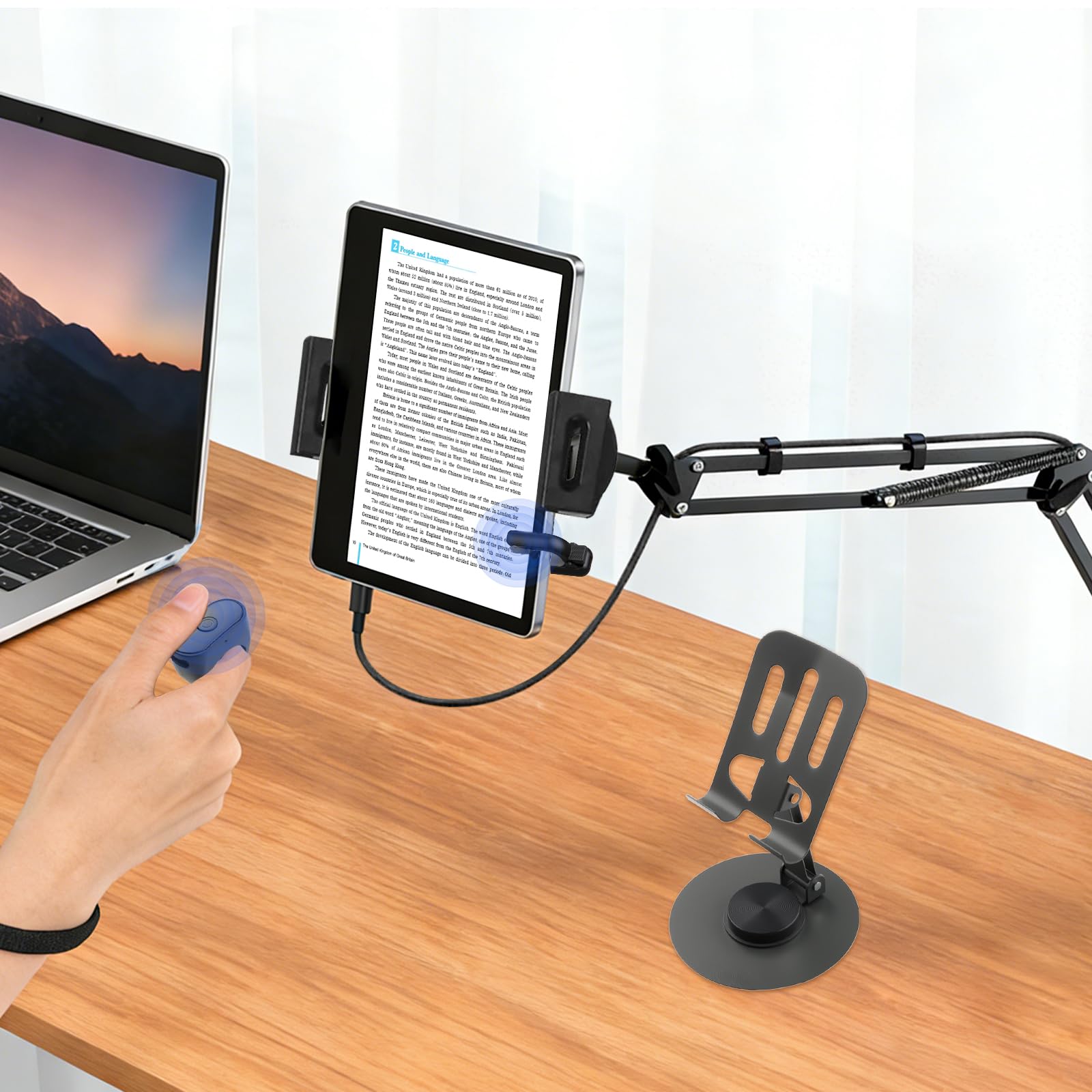 KingYH Support Réglable pour Tablette Lit avec Télécommande Kindle et Support Rotatif à 360° pour Téléphone Portable pour Kindle Paperwhite/Kobo/Pocketbook 4,7–12,9 Pouces Cadeaux pour Les Lecteurs