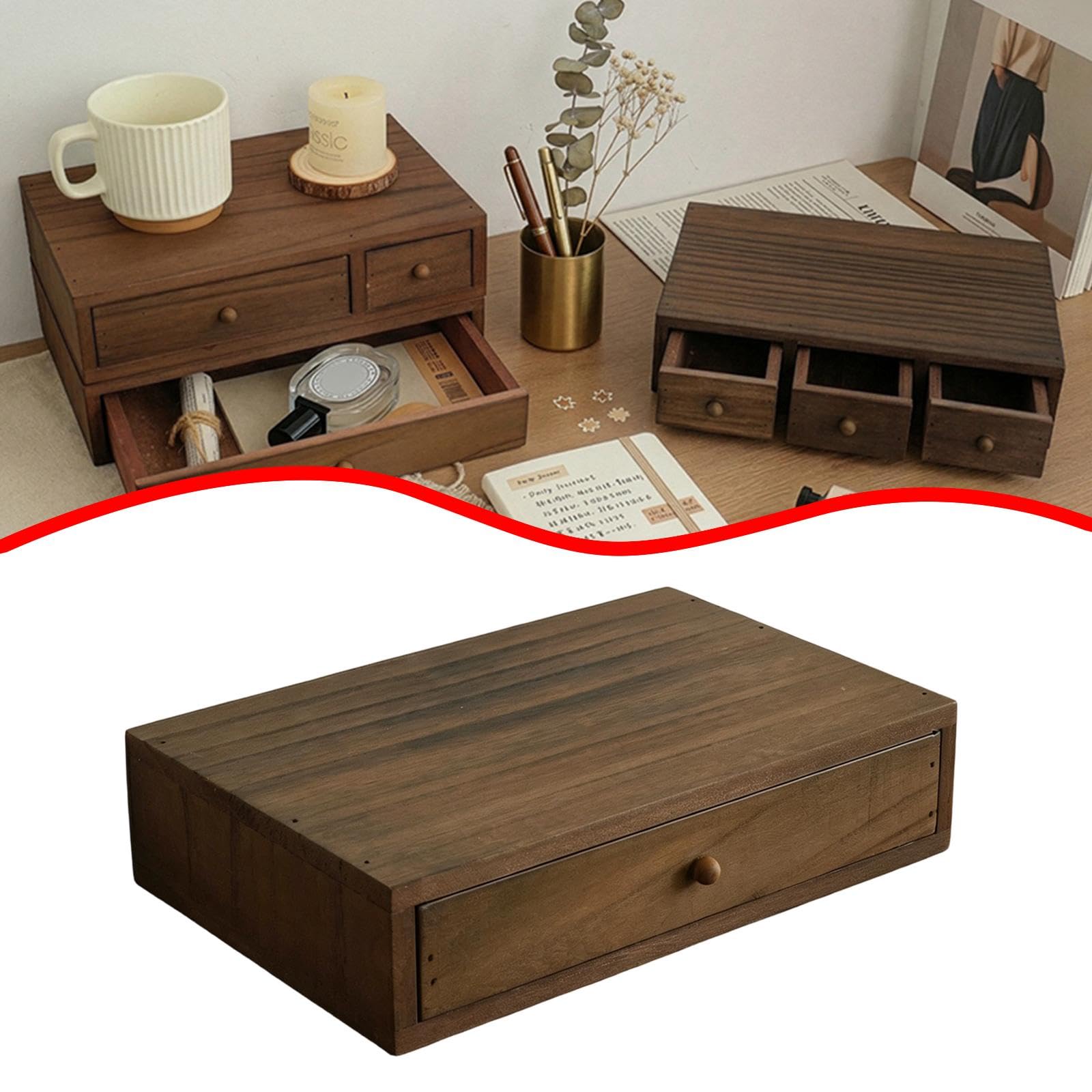 Organizzatore Da Scrivania in Legno, Multifunzionale, con Cassetto Portaoggetti, Organizer per Trucchi Estraibile, Adatto per Ufficio, Casa E Interni, 1 cassetto