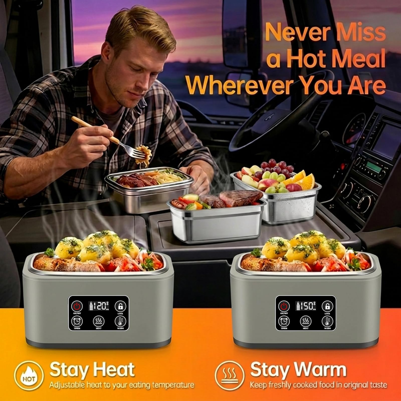 Contenitori Termici Da 1,5 L Per Adulti Versione Aggiornata, Scaldavivande In Acciaio Inossidabile Auto-Riscaldante Con Batteria Ricaricabile, Ideale Per L'Ufficio, I Viaggi e Il Camper