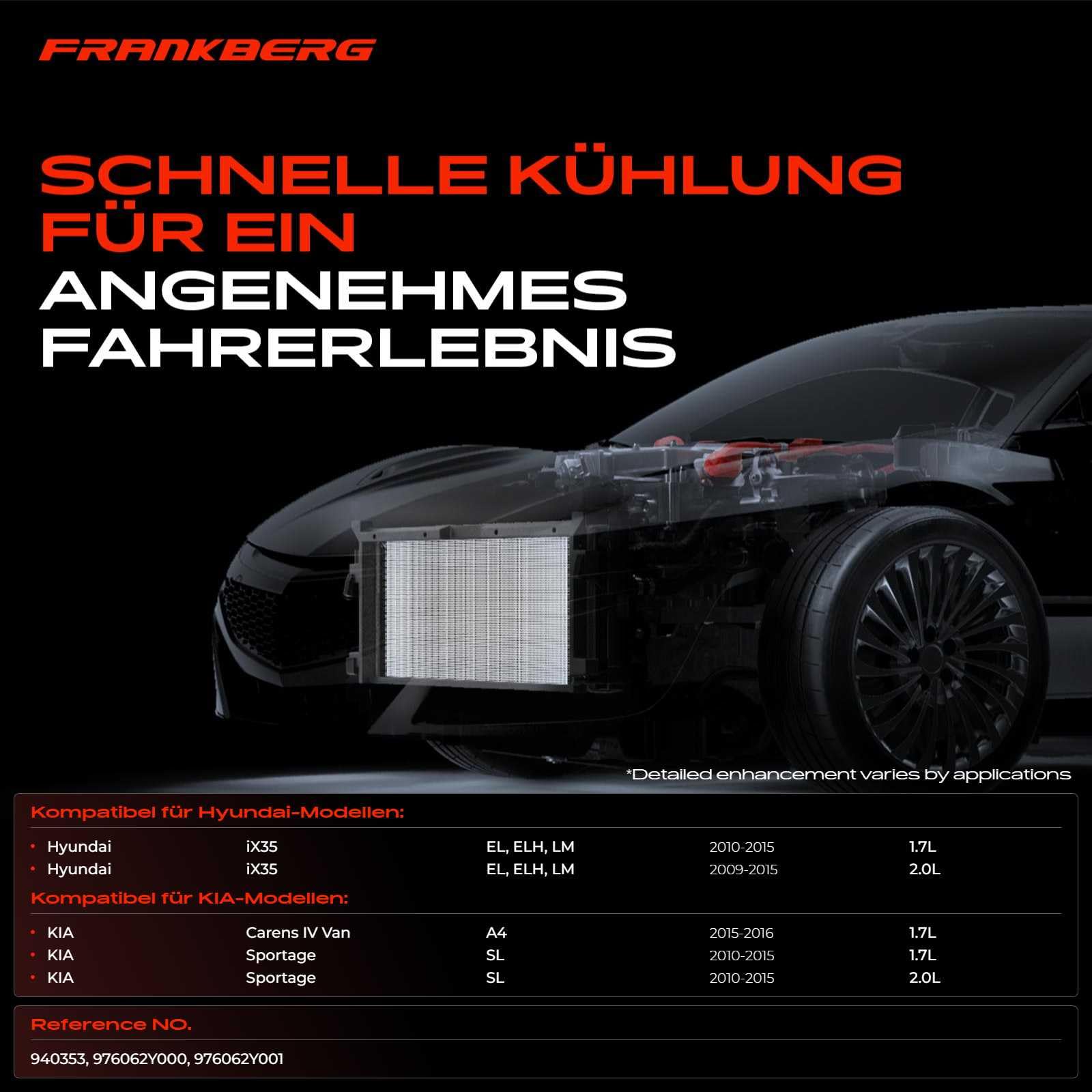 Frankberg Kondensator Klimaanlage 976062Y000 | Kompatibel mit iX35 Van, Sportage SL, Carens IV, iX35 EL ELH LM, Carens IV Van A4