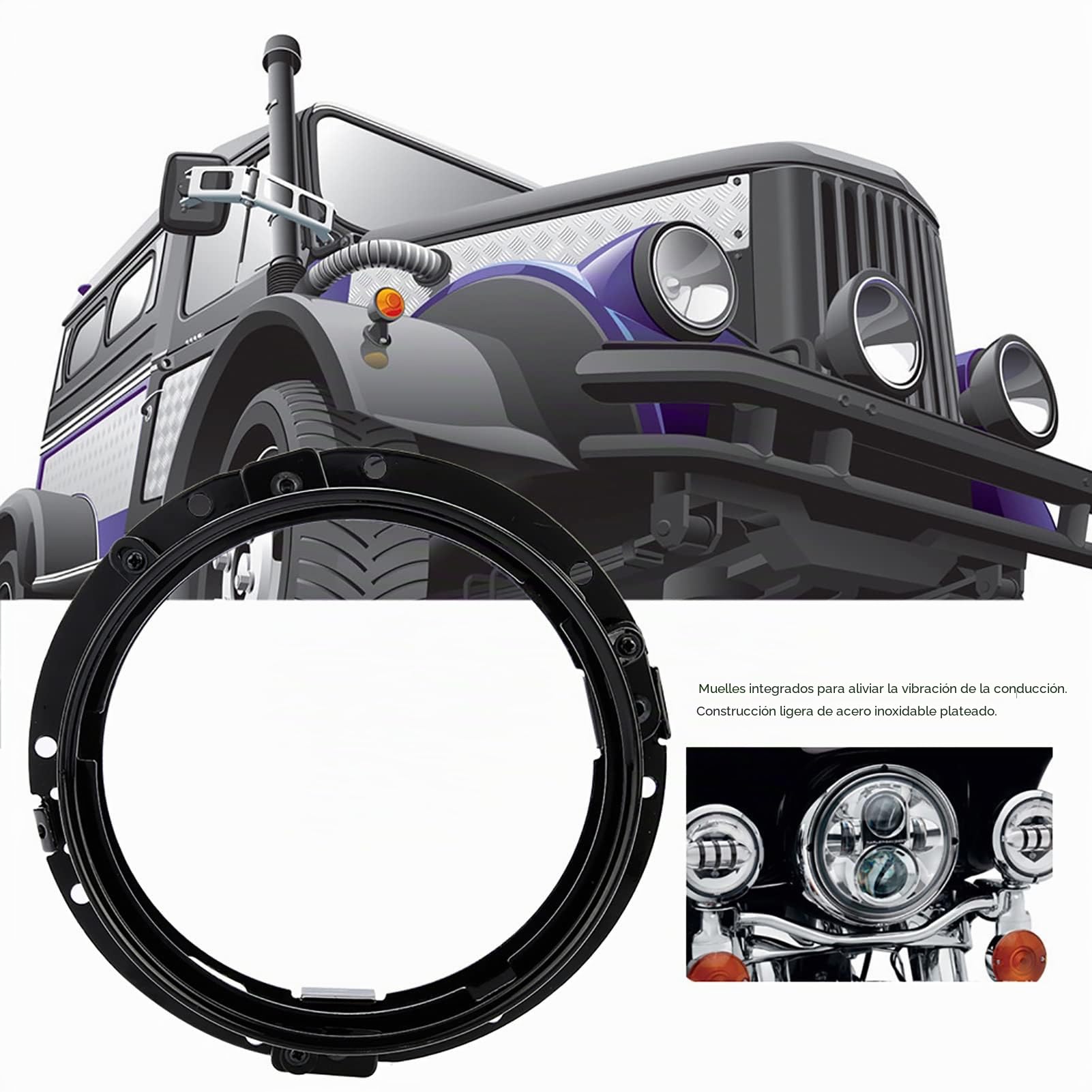 Soporte para faros Samurai + faro LED de motocicleta de 7 pulgadas + soporte de montaje de horquilla | Soporte de montaje redondo para faros de coche de 7 pulgadas