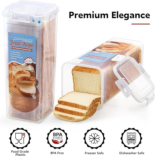 Miniatura 2 de AOZITA Caja de pan con tapa hermética, recipiente de almacenamiento de pan fresco, dispensador de almacenamiento de pan de pan, recipiente de pan de