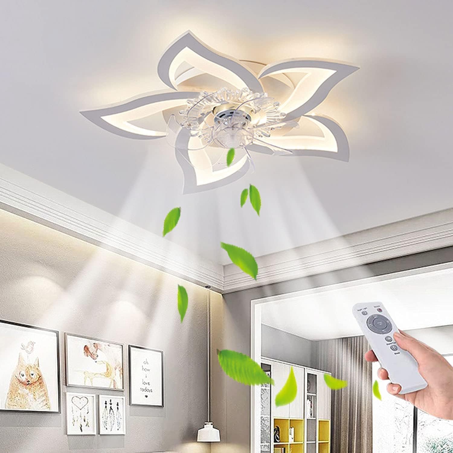 TXXCI Ceiling Fans with Lights and Remote Quiet DC Fan Light Ceiling Led 6 Speed 5 Lights Dimmable Pendant Light Fitting for Bedrooms Living Room Kids Hallway Led Ceiling Lamp