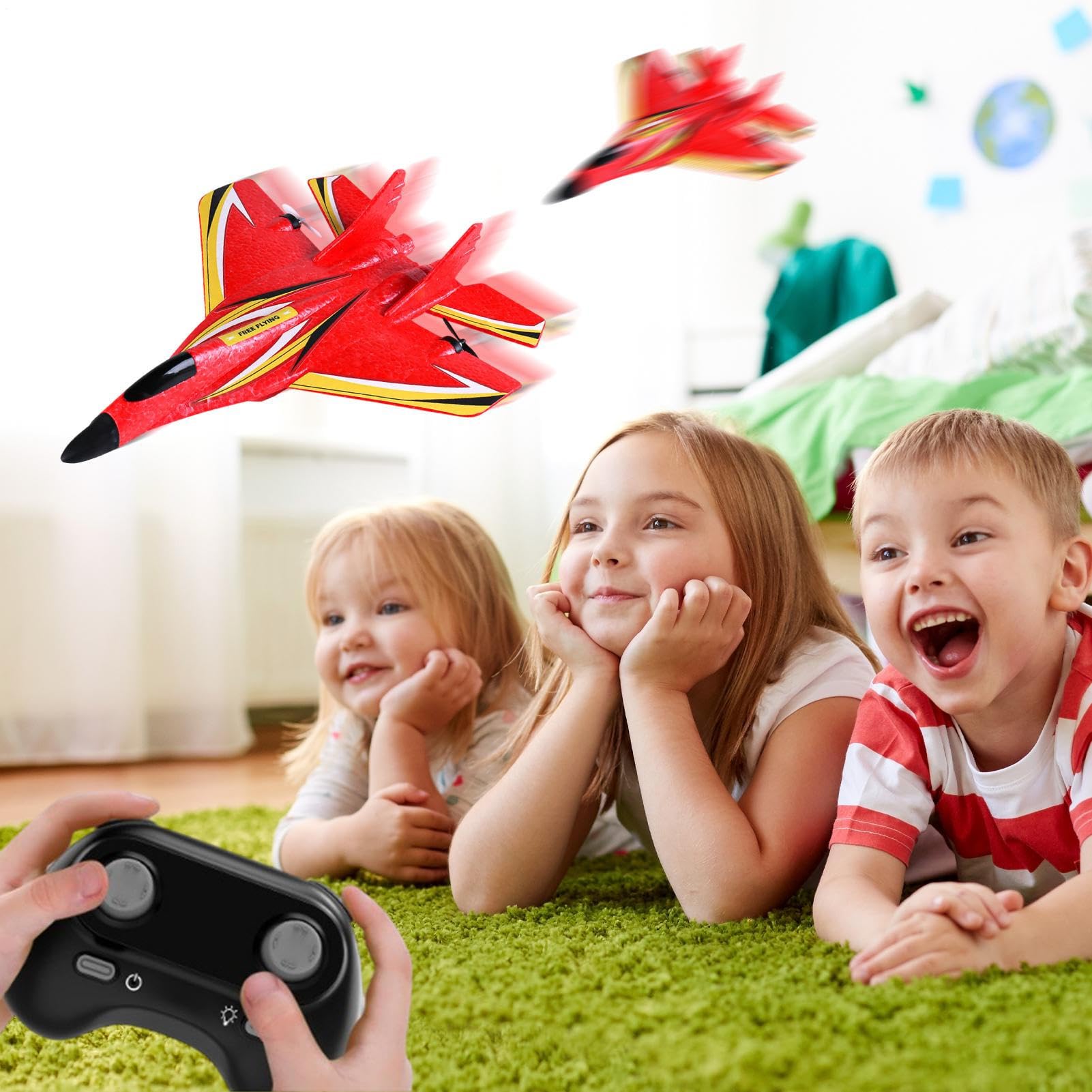 Genérico Avión RC - Kit de avión de Control Remoto con luz LED | Impermeable de 2,4 GHz, Caza acrobático de Doble Motor | Educativo al Aire Libre para niños y Adultos