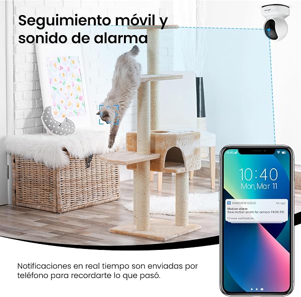 wansview Camara Vigilancia WiFi Interior - 2K Camaras Vigilancia Domicilio WiFi 360° para Perros, Seguimiento del Movimiento, Detección de Humano, Grabación Continua, Audio Bidireccional - 4