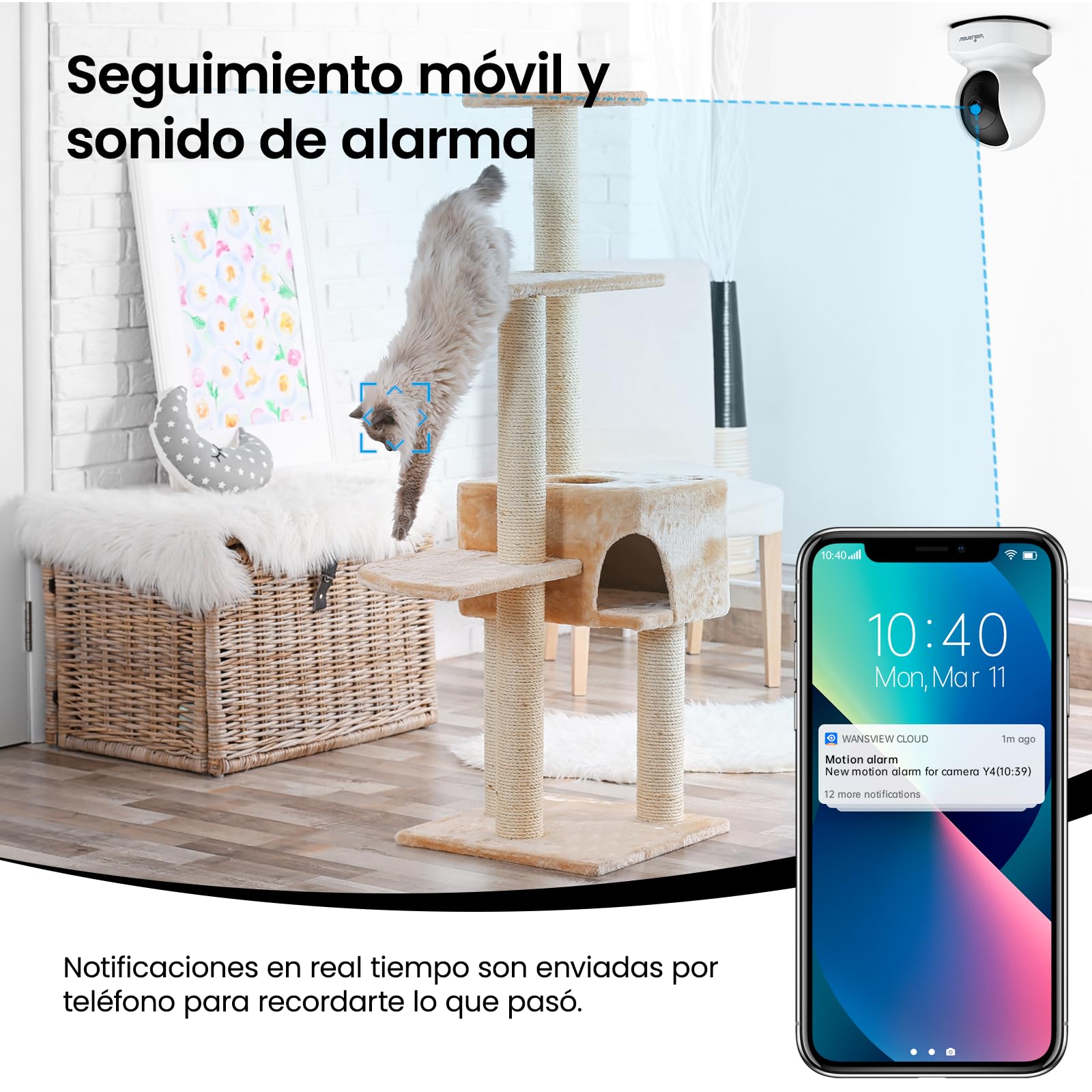 wansview Camara Vigilancia WiFi Interior - 2K Camaras Vigilancia Domicilio WiFi 360° para Perros, Seguimiento del Movimiento, Detección de Humano, Grabación Continua, Audio Bidireccional - 5