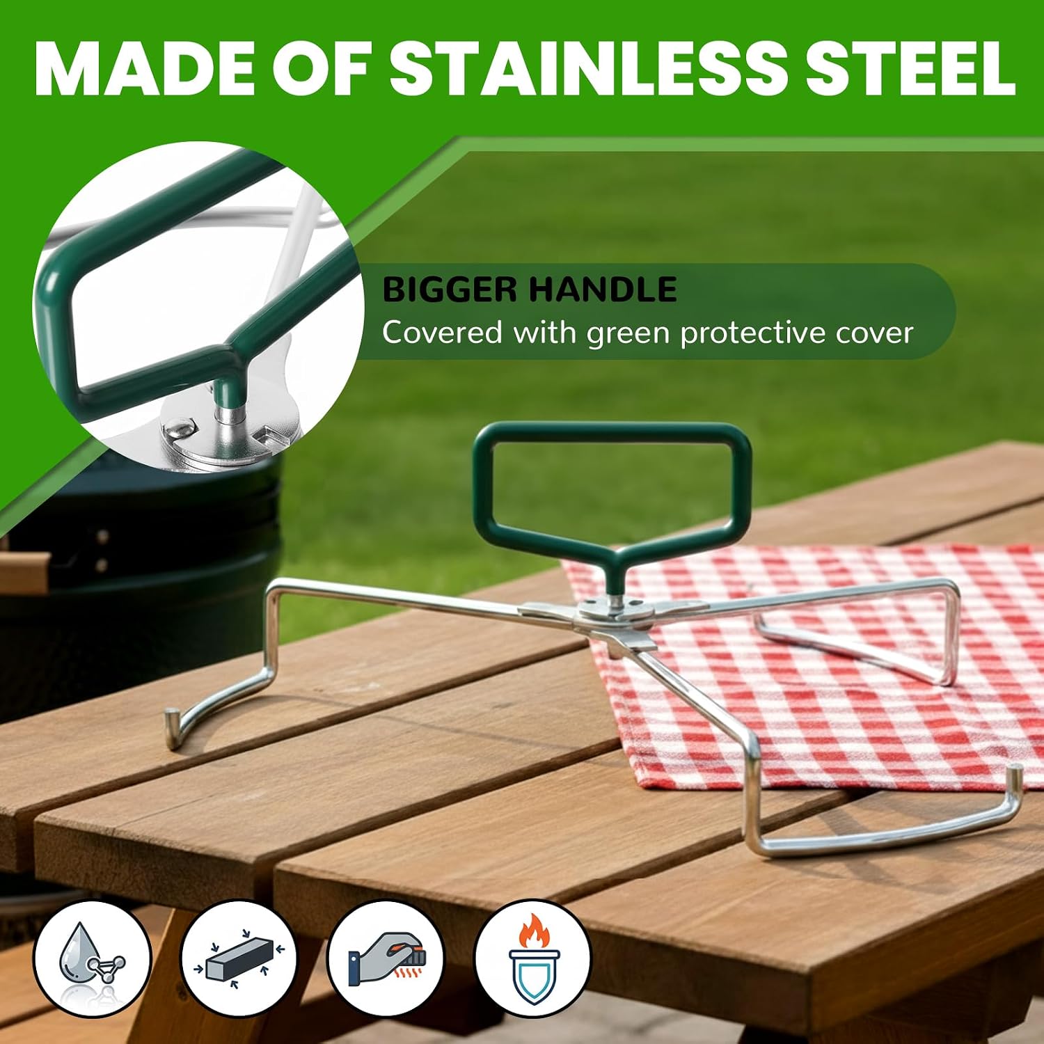All-Round BBQ Plate Setter Lifter for Original Large Heat Deflector,Compatible with Large Big Green Egg Ceramic Coneggtor,BGE Accessories Replacement Parts,A Nice Tool for Lifting Out the Plate