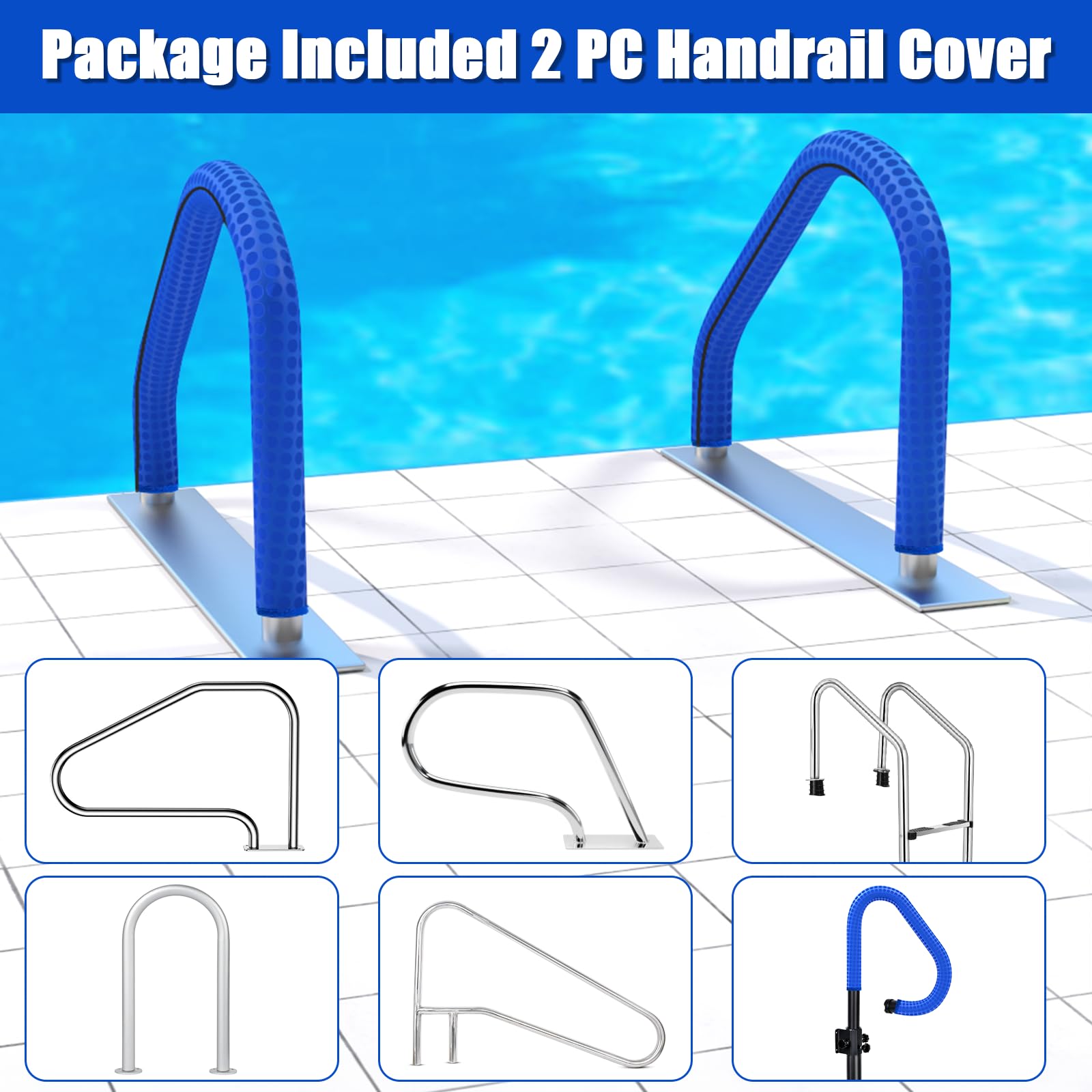 Pool-Handlaufabdeckungen mit Reißverschlüssen, 120 cm, für den Innenbereich, rutschfest, kühl, hitzebeständig, für den Innenbereich, blau, rutschfest, Schwimmbadgeländer, Treppengriff, 120 cm