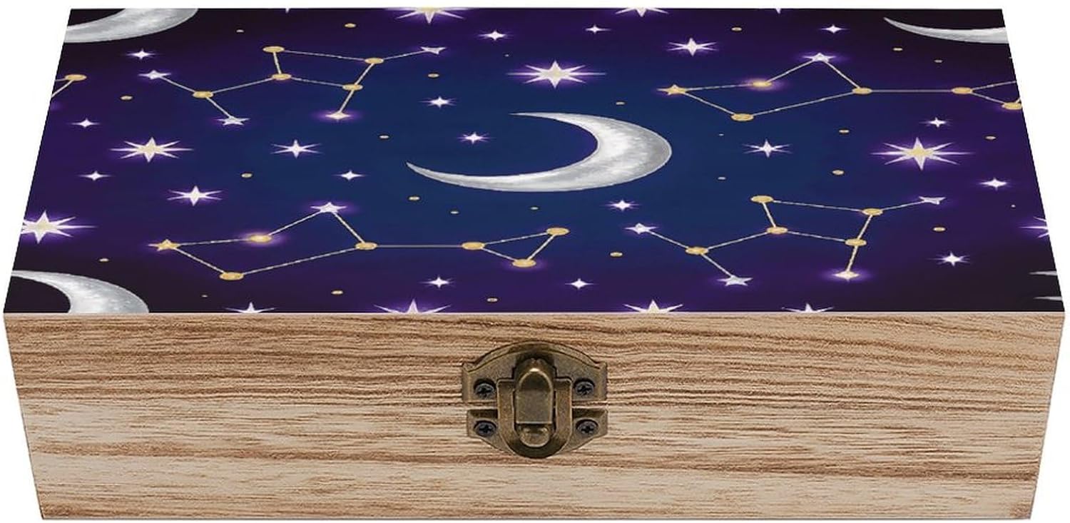 Celestial Pattern Wood Box Rectangular Organizer Box