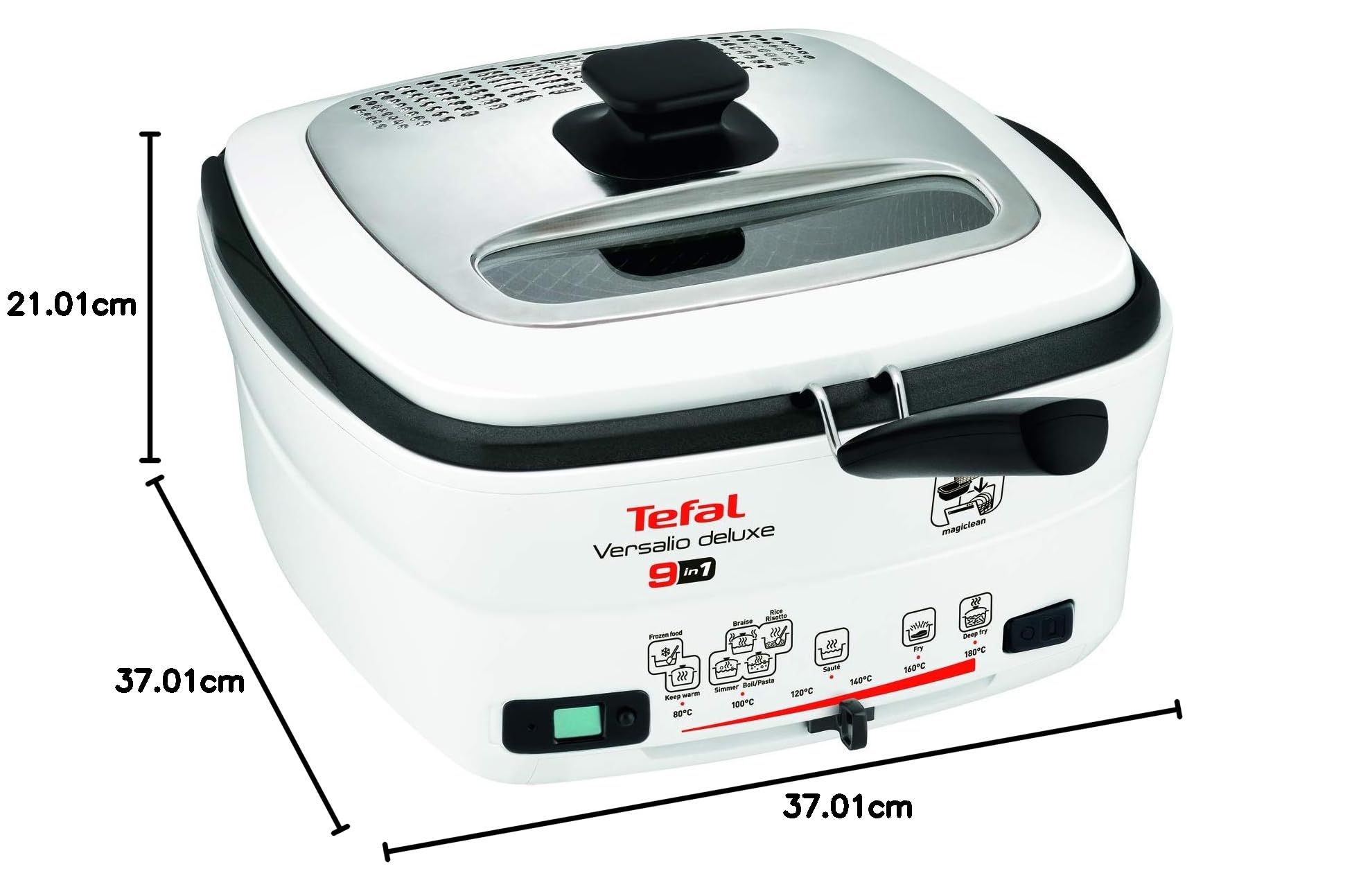 TEFAL FR4950 Multicooker VERSALIO 9 w 1, pokrywa do gotowania z okienkiem, powłoka nieprzywierająca, wskaźnik poziomu oleju, wyjmowany timer, biały