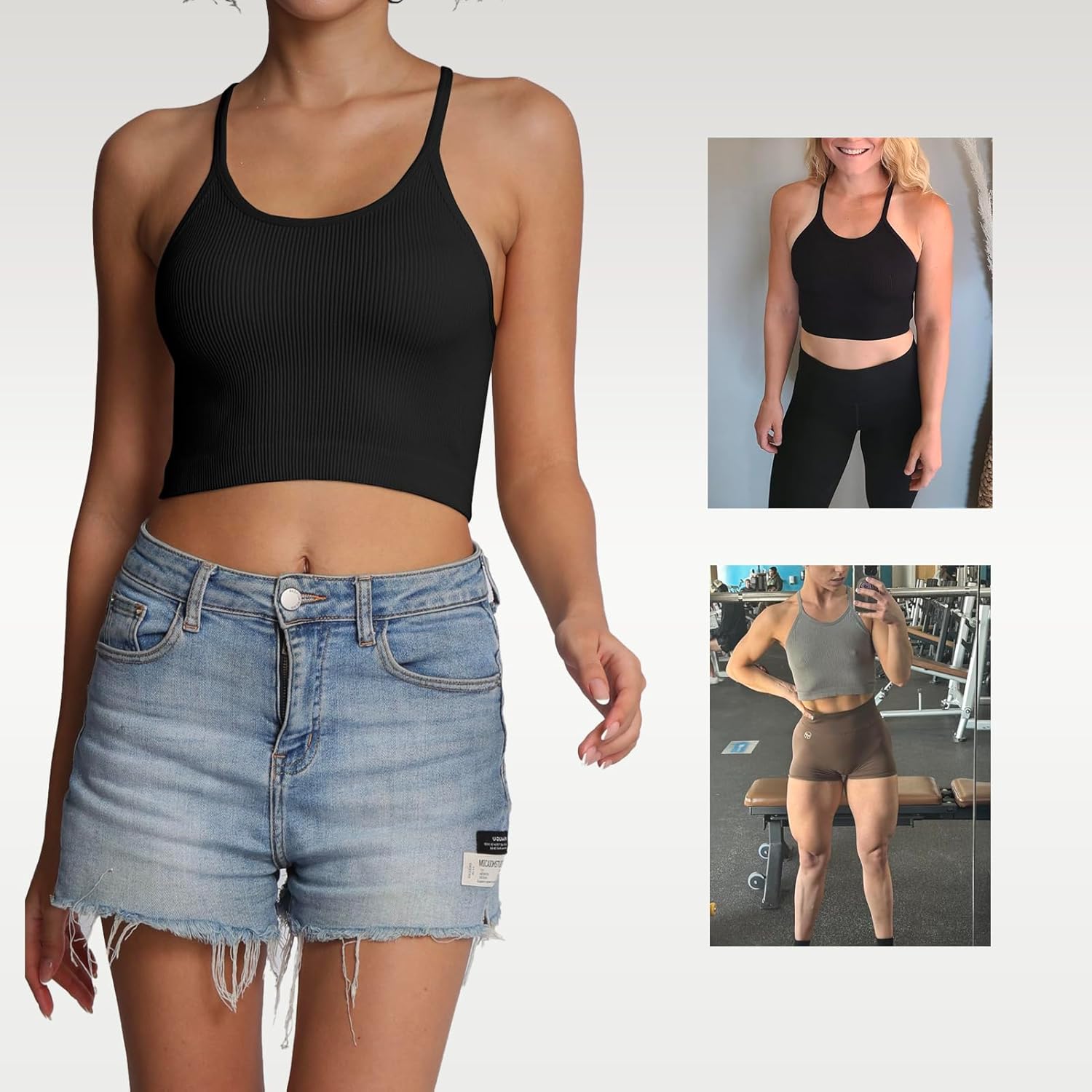 Crop Tank Tops for Women Ribbed Seamless Racerback Tank Top No Pad Camisole Tops for Yoga Gym Workout - Image 2