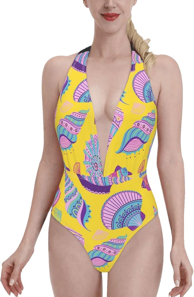 Yaosheng One Piece Swimsuits Colorful Seashells Bikini VNeck Swimwear