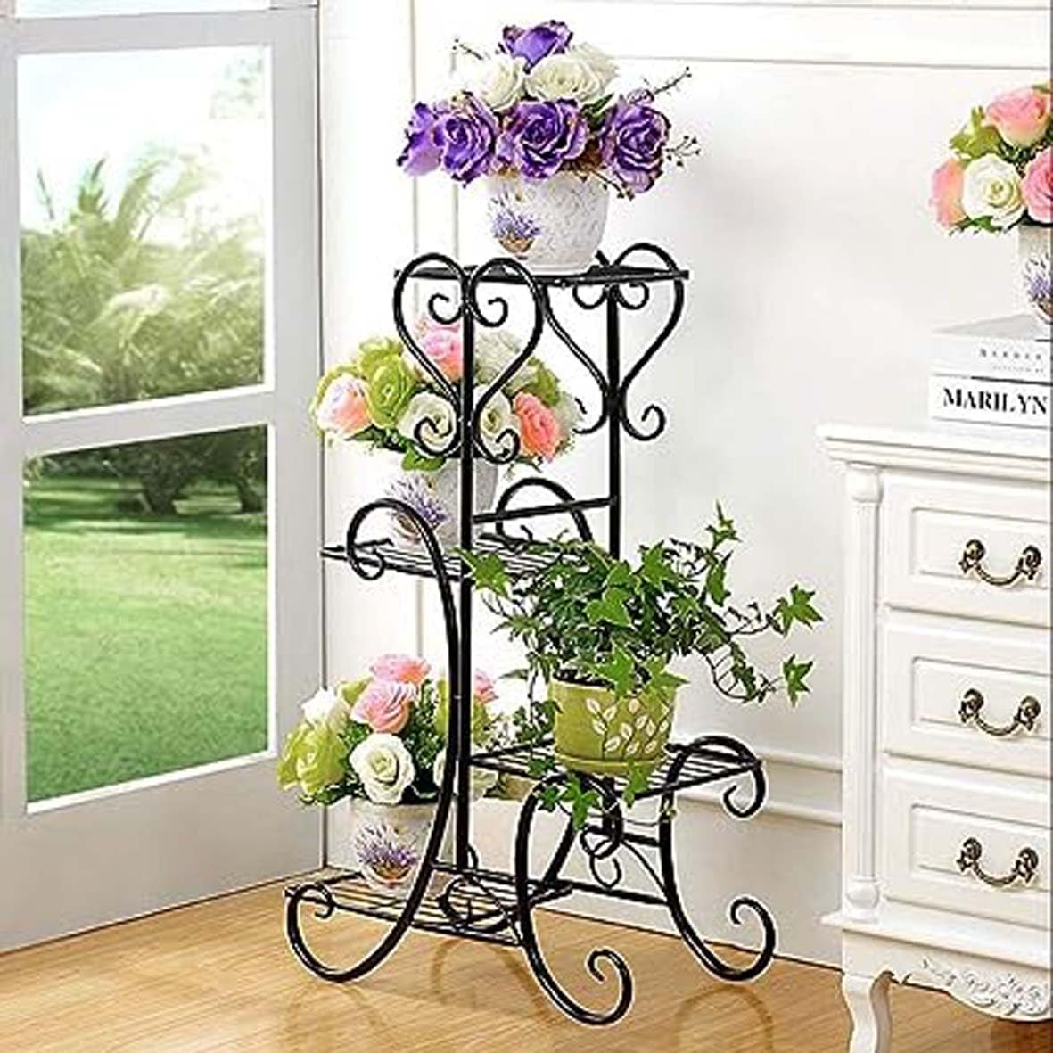 LEXABEST Metal Plant Stand, 4 Tiers Multifunctional Plant Stands for Indoor Plants, Decorative Plant Shelf for Indoor Outdoor Patio Garden Balcony and Yard- Black (B0D3MDSZDM) Amazon Price History, Amazon Price Tracker