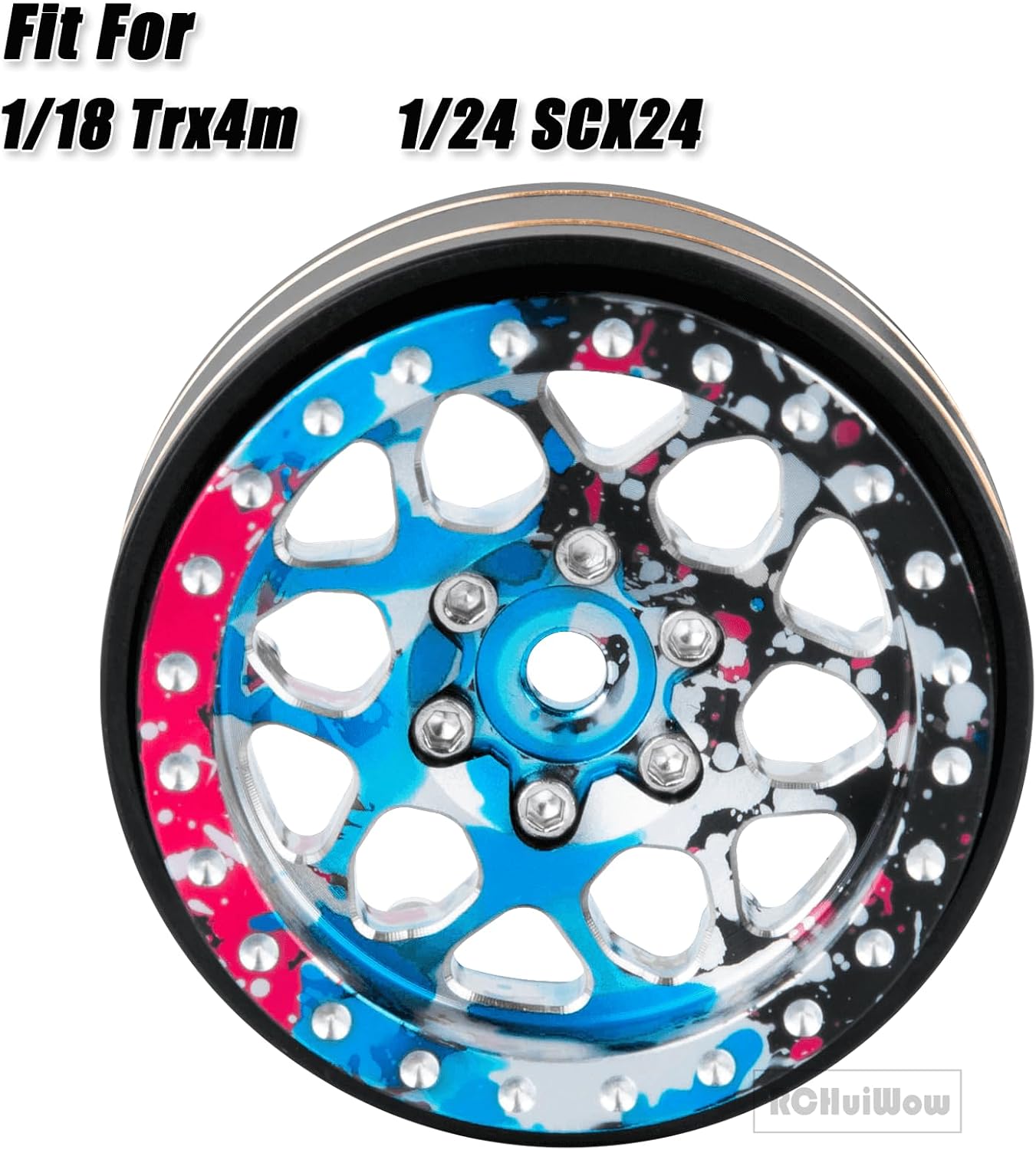 RC 1.3 Beadlock Wheels for 1/18 1/24 RC Crawler Car TRX4M SCX24,1.3 RC Wheels Brass Coating Rings Alloy Rims for Trx4m Scx24,Colorful