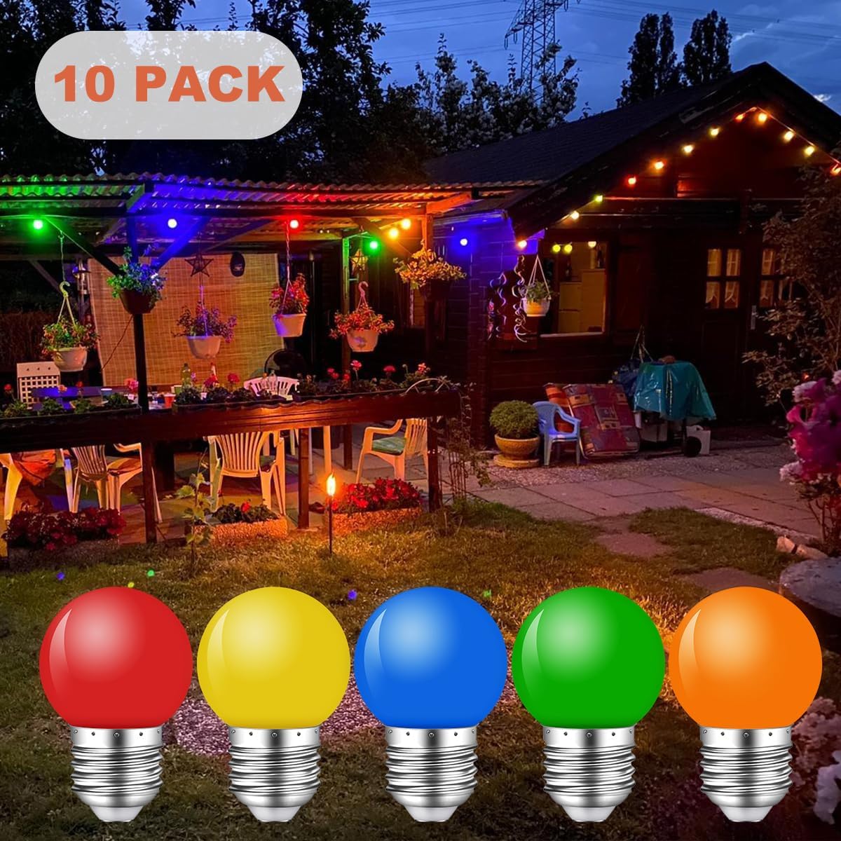 Colored LED Bulbs 1W,G45 E26 LED Color Bulb,Multicolor LED Bulb,Red Yellow Blue Green Orange,for Halloween Bedroom Holiday Party Decoration,10 Pack