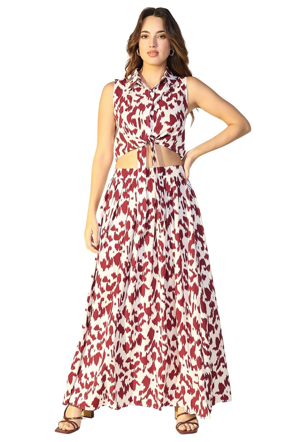 showoffff Edition Women's Printed Maroon and White Skirt Co-Ords Set -88751_Maroon-P-picture-26