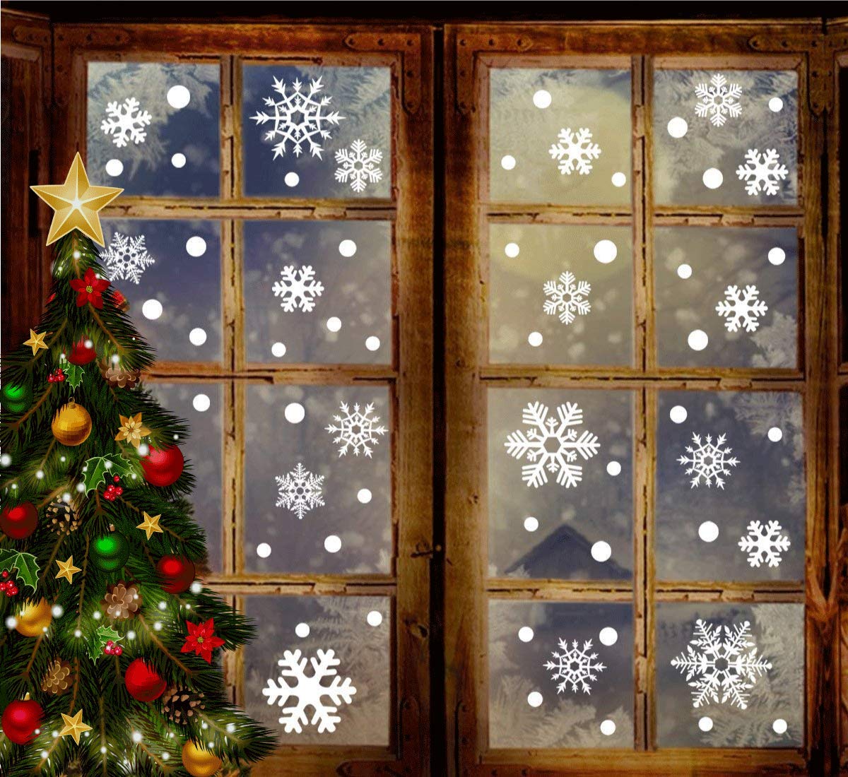 PARLAIM 190PCS Christmas Snowflake Window Stickers Clings Decorations Glass Window Decal Snowflake Santa Claus Snowman Christmas Tree Decals for Holiday Party