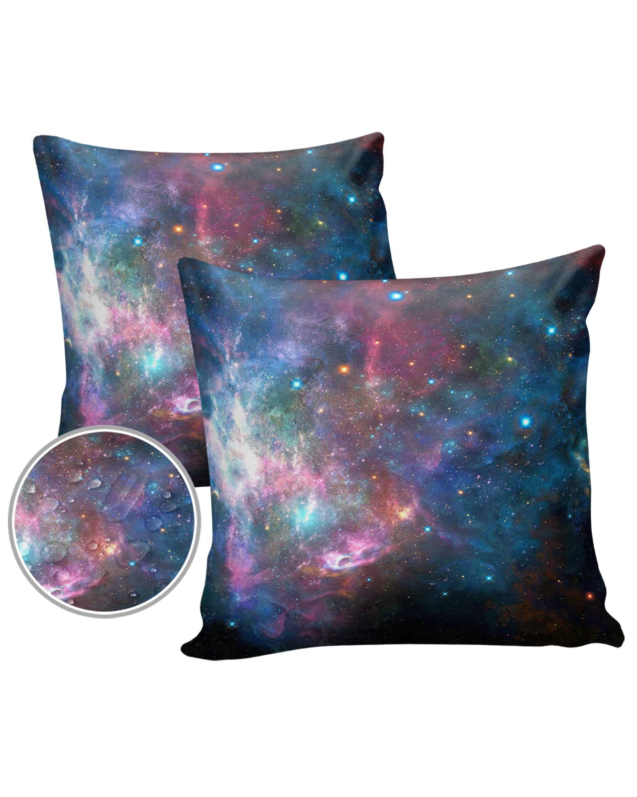 Vandarllin Outdoor Throw Pillows Covers 16X16 Set of 2 Waterproof Fantastic Cosmic Galaxy Decorative Zippered Lumbar Cushion Covers for Patio Furniture, Starry Sky Colorful