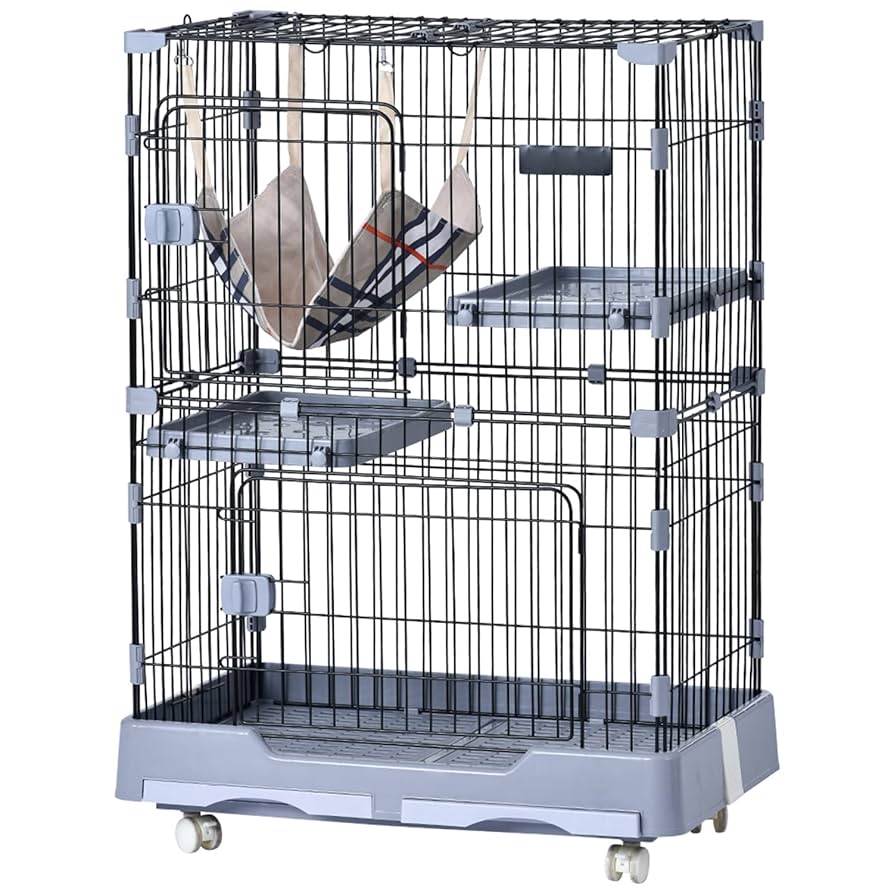キャットケージ　キャスター付き　ケージ　グレー　ゲージ　猫用品　高さ188cm キャットケージ キャスター付き ケージ グレー ゲージ 猫用品 高