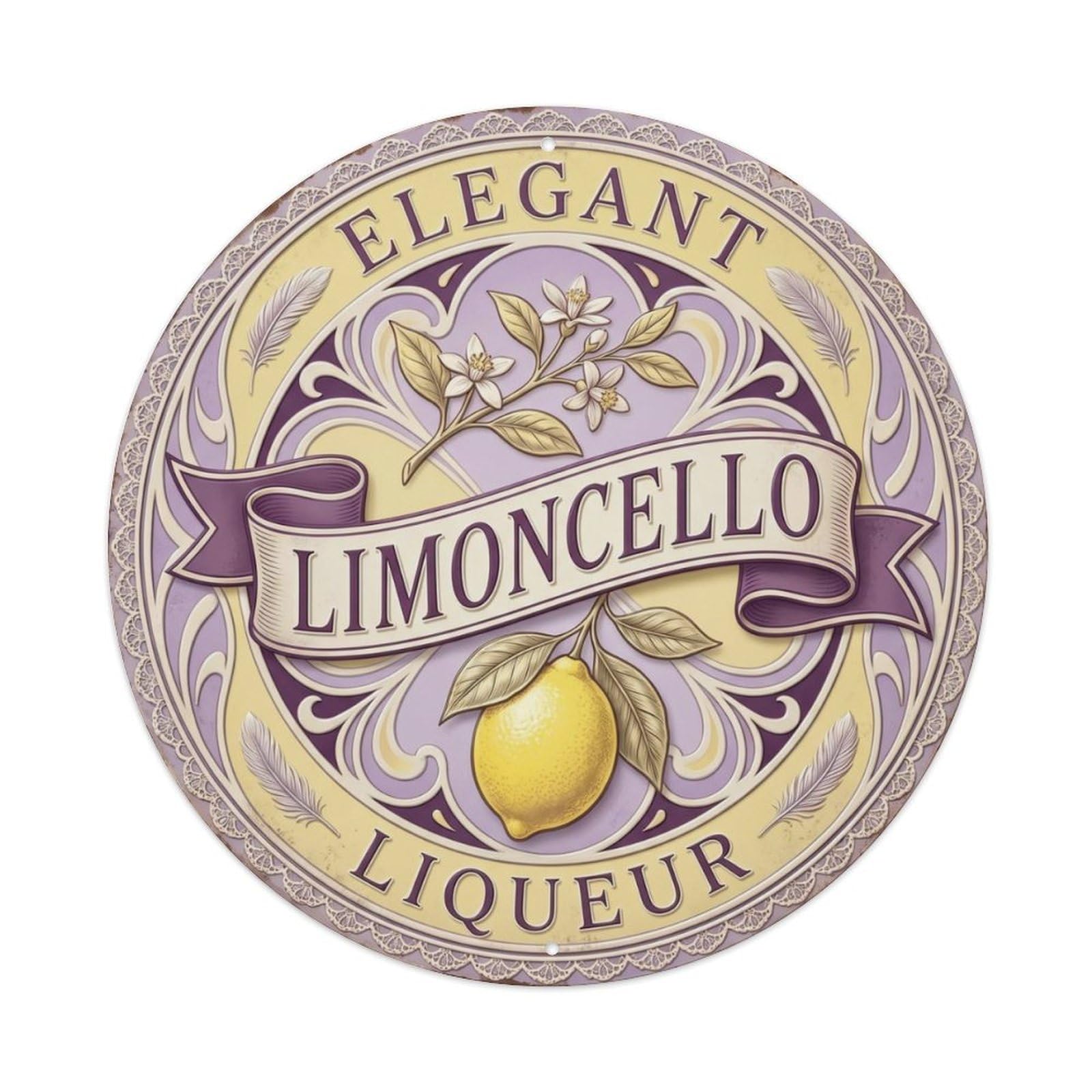 Fqcyn Style Elegant Liqueur Badge Limoncello Metal Tin Sign Plaque Wall Decor For Cafe, Club Bar, Office, Home Garden Round Metal Poster 8X8inch
