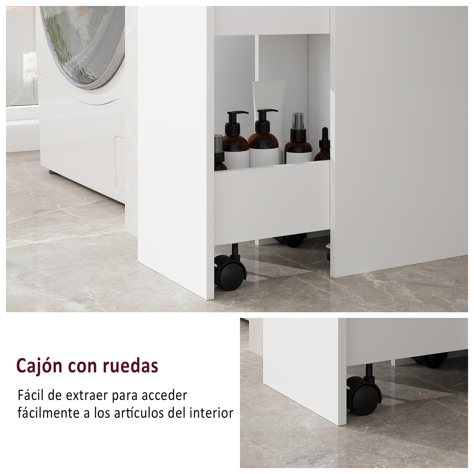 YU YUSING Mueble de Baño Estrecho de 23cm con 2 Cajones 4 Ruedas, Armario Alto Independiente con 3 Niveles Abiertos 167cm, Columna de Baño Blanco, Moderno para Salón Aseo Dormitorio