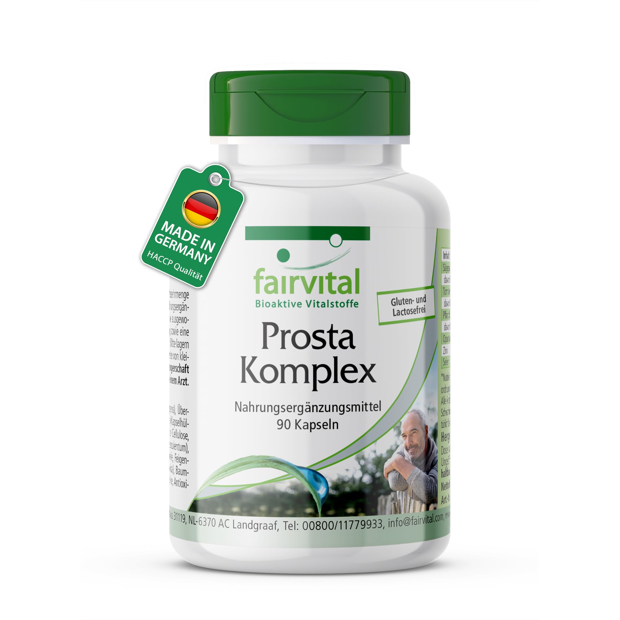 fairvital Prosta Komplex, VEGAN, HOCHDOSIERT, 90 Kapseln, mit Selen, Zink, Sägepalme, Lycopin, Beta-Sitosterol & Opuntia