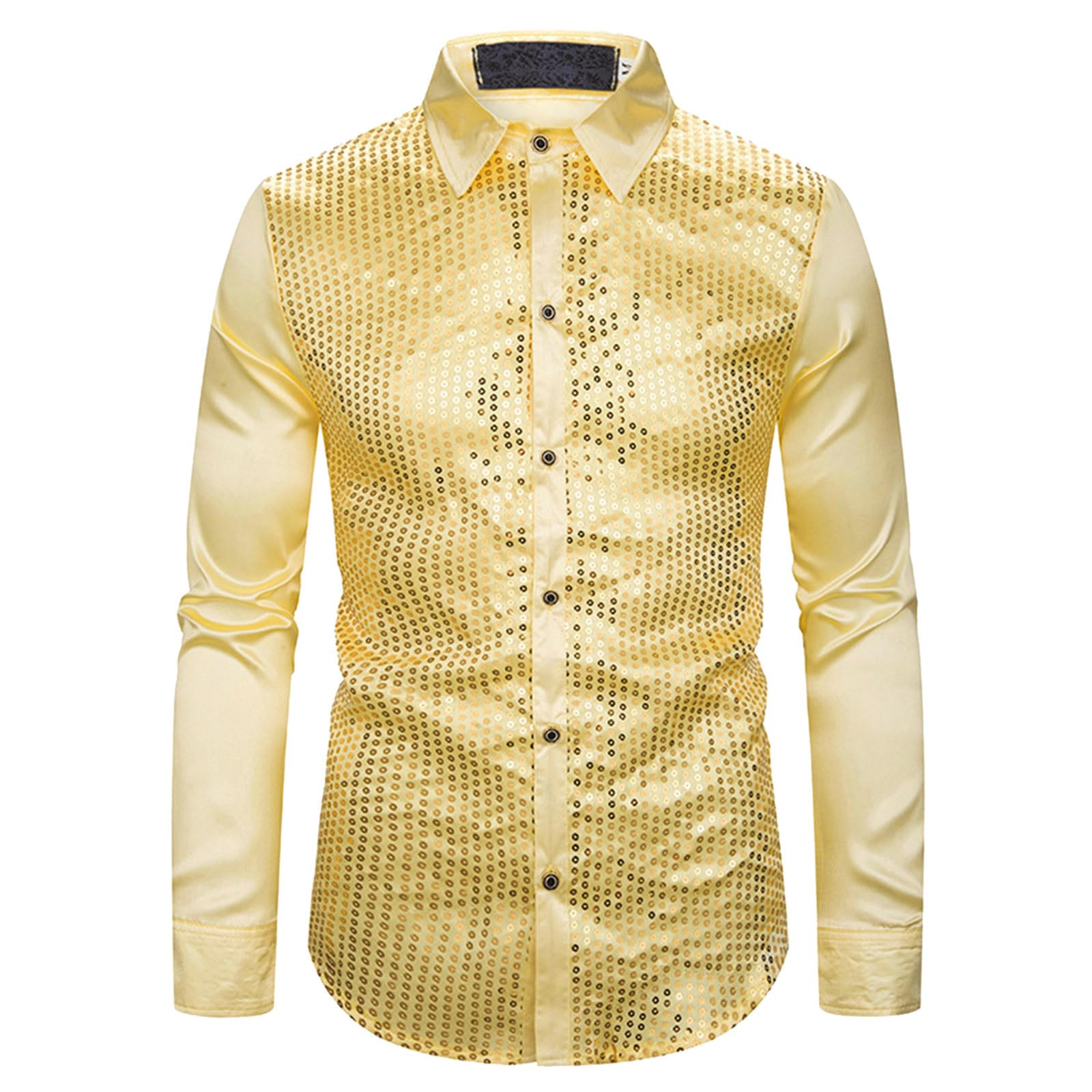 2025- Camisa Lentejuelas Hombre Cuello Reverso-Camisa Manga Larga Color Sólido Casual Pasaportos Clásicos Cómodo Elegante Blusa para Todos los Días Disco Fiesta De Baile Ropa