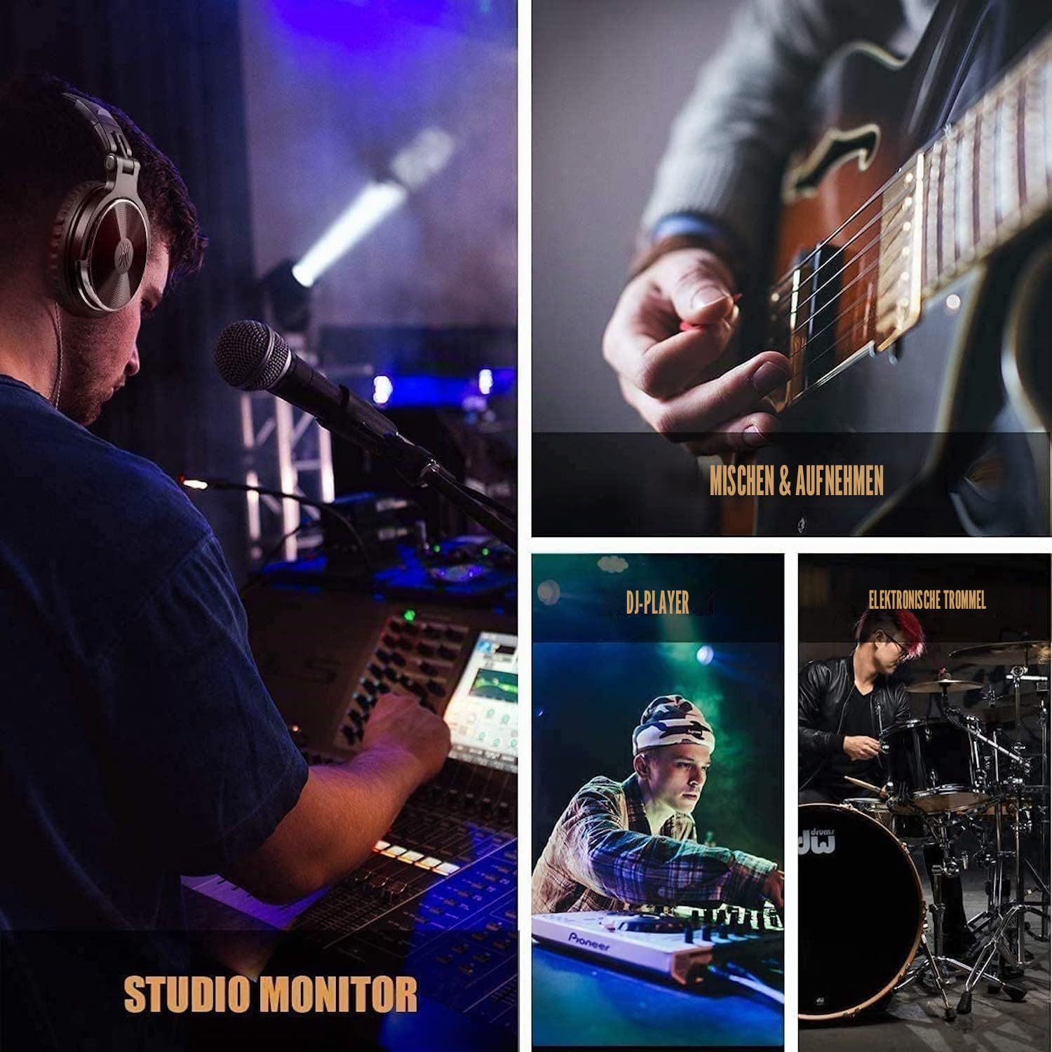 OneOdio Kopfhörer, kabelgebunden, DJ, Piano, Gitarre mit Mikrofon, Hi-Res Audio, extra Bass, leicht, Komfort, faltbar, Kopfhörer mit Share-Port, 2 Kabel – Headset für PC Studio Monitor AMP Pro-10