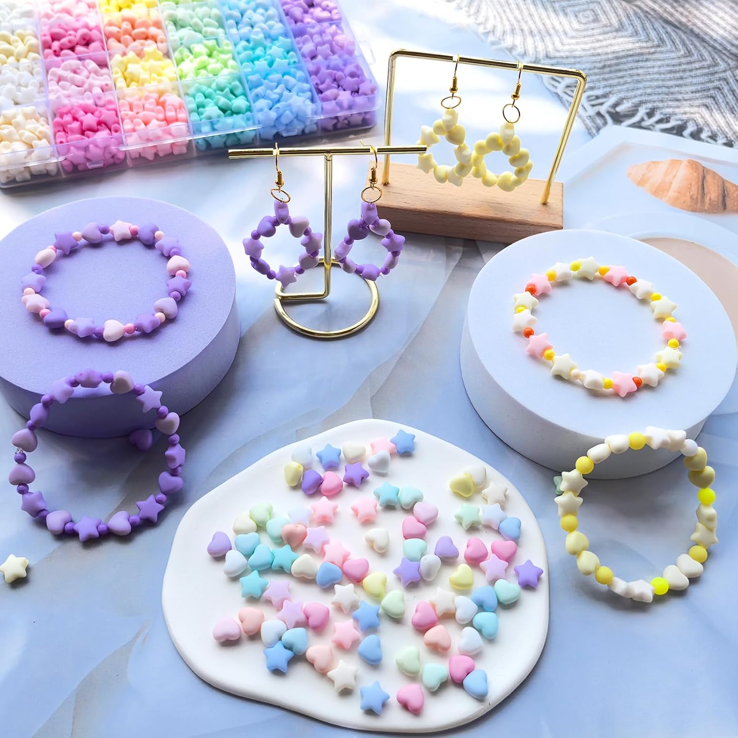 1000Pcs Matte Acrylic Star Beads Hart Beads for Jewelry Making, Macaron Colors Frosted Pastel Bead Colorful Assorted Cute Aesthetic Kawaii Bead for Bracelet DIY Craft Earring Phone Charm