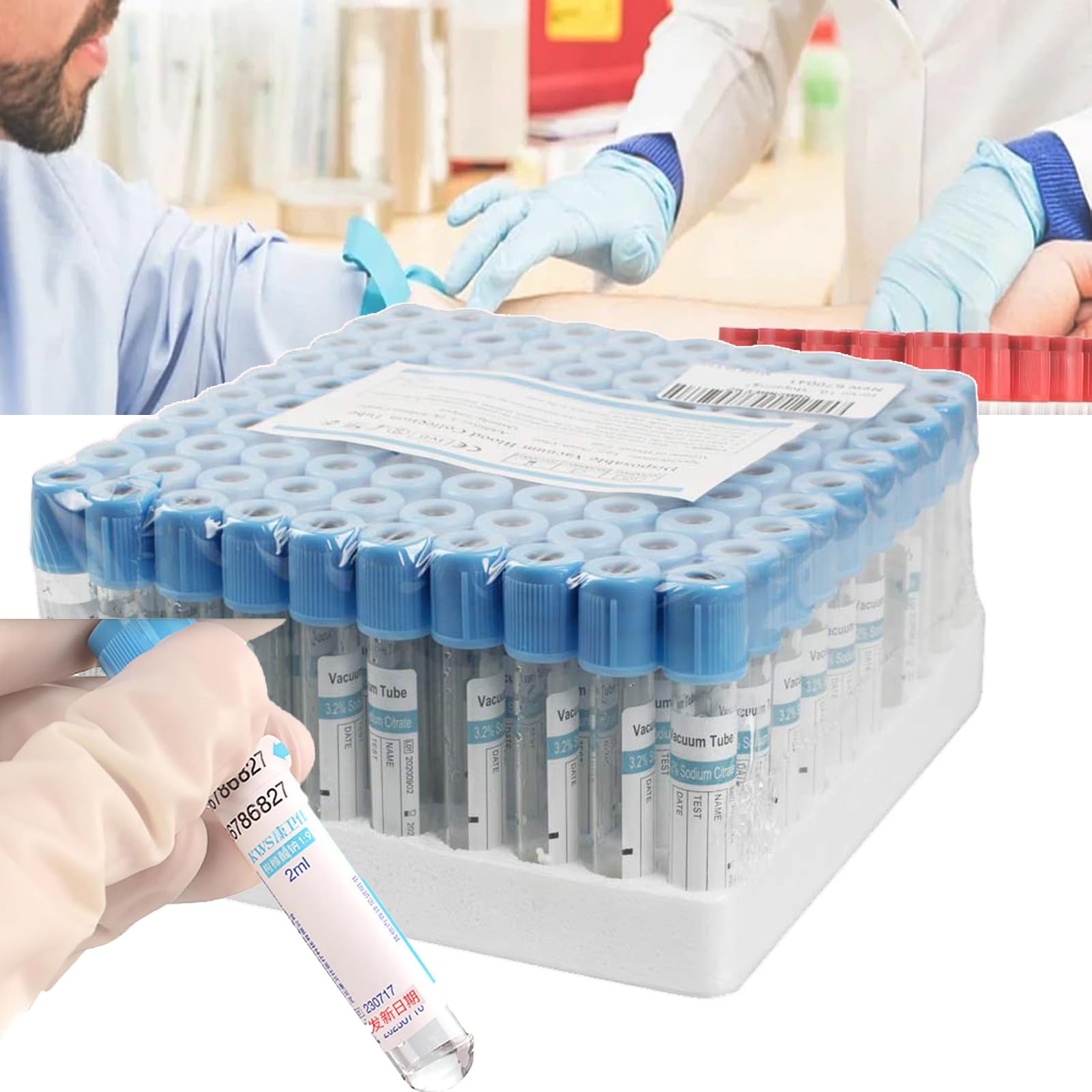 Tubos desechables de presión negativa al vacío,tubo de extracción de sangre al vacío de laboratorio,tubos de extracción de sangre con anticoagulante de citrato de sodio 1:9, plástico,2ml