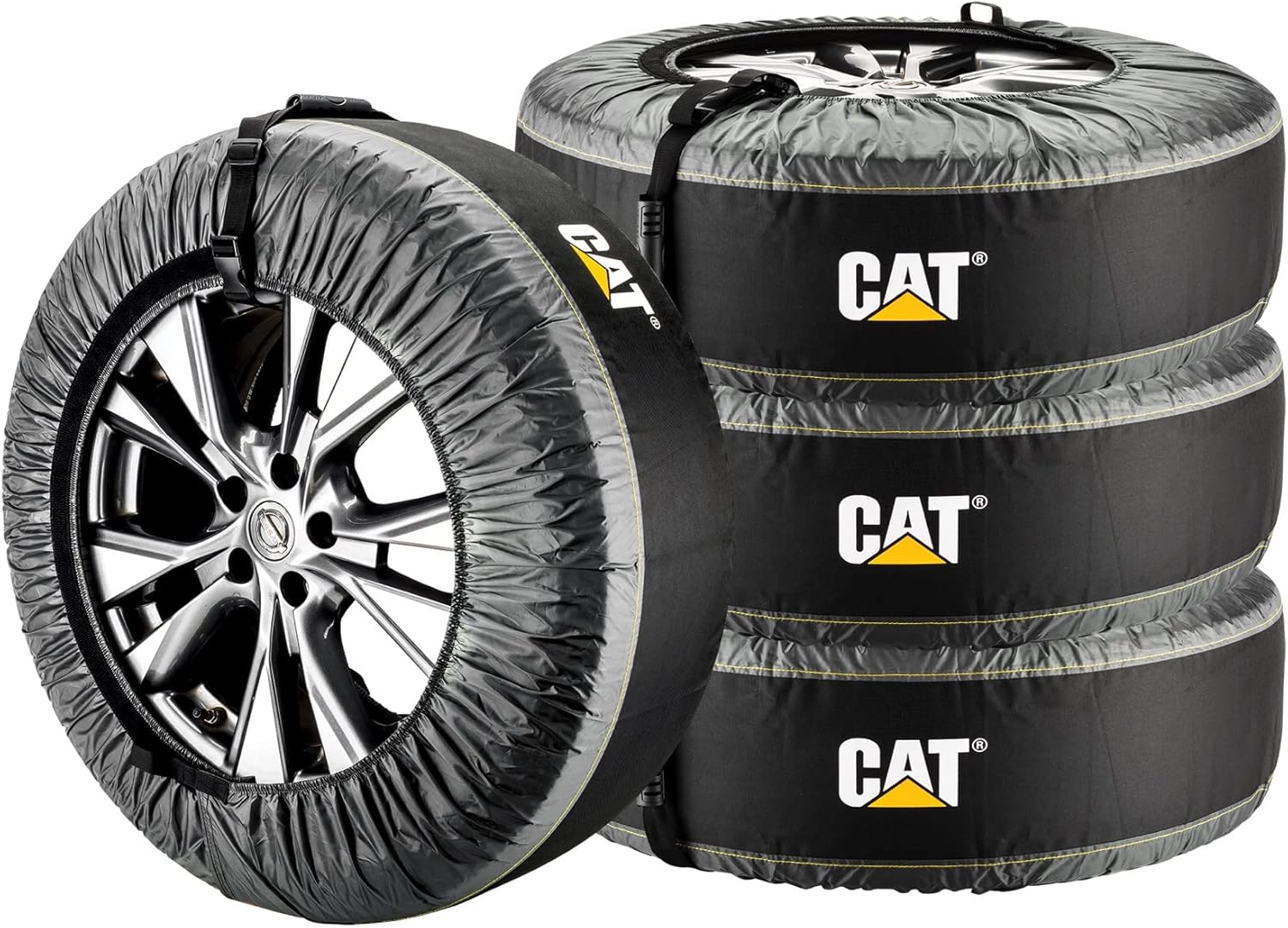 Cat Tire Covers, Seasonal Spare Tire Totes, 4 Piece Wheel Bags for Winter, Handle for Easy Transportation, Fits Tires 22 inches to 31 inches Black 240400