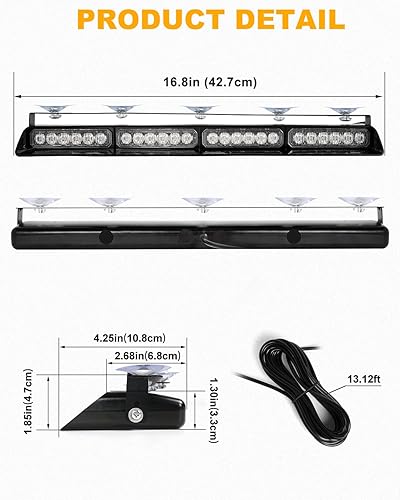 Miniatura 91 de HLauto Luces estroboscópicas de emergencia 6Z4J: luces de seguridad blancas rojas de 2 x 16.8 pulgadas, 48 luces LED intermitentes de advertencia