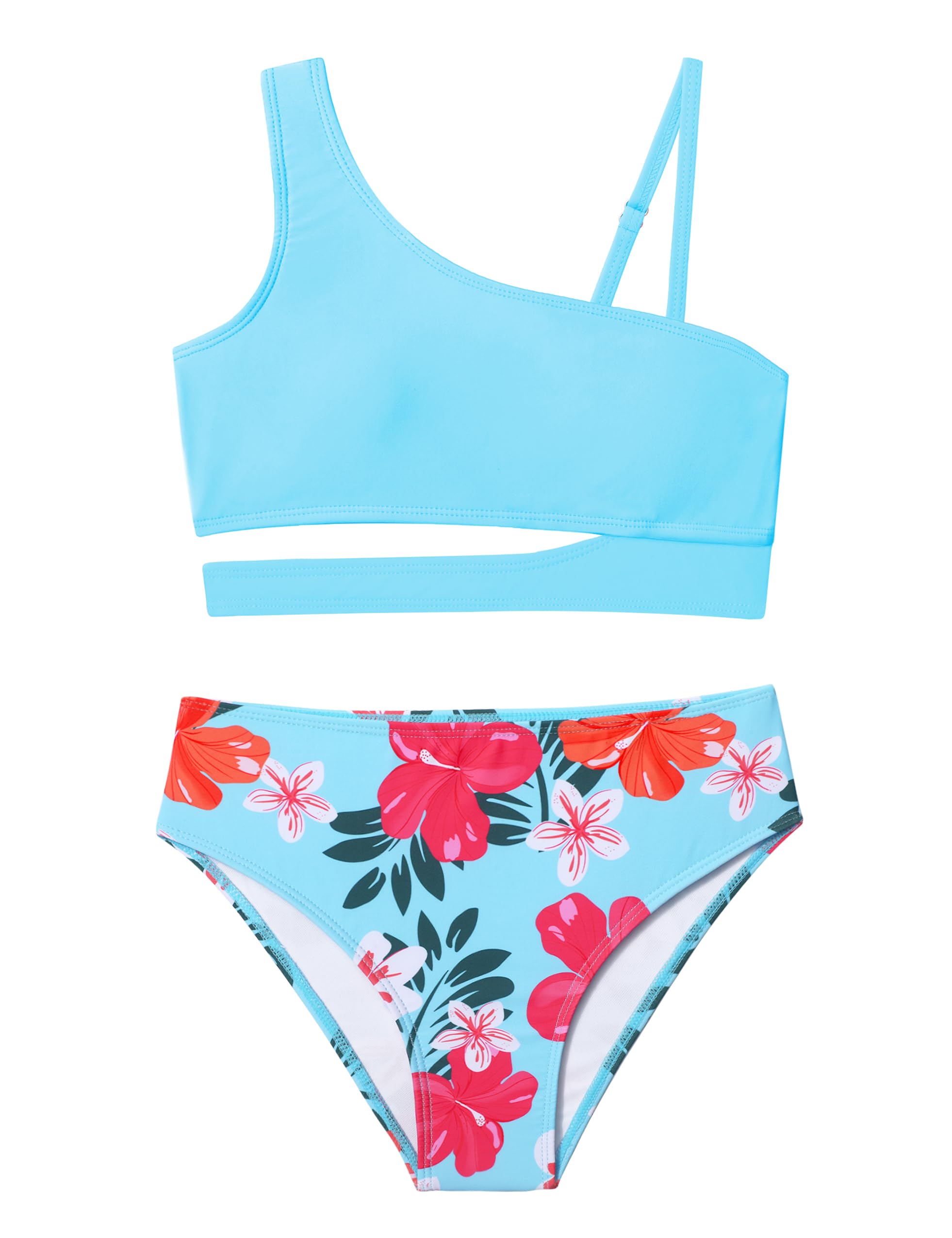 QueenstyleGirls Swimsuits Bikini Set Kids Cutout Bathing Suit Bikini Top Two Piece Girls' Swimwear