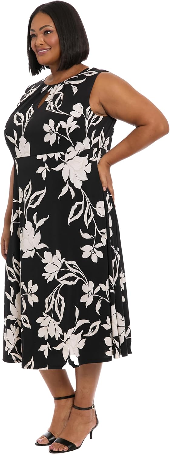 London Times Womens Women's Sleeveless Fit and Flare Pleated Midi - Keyhole Detail Neckline - Wedding Guest Dress - Image 2