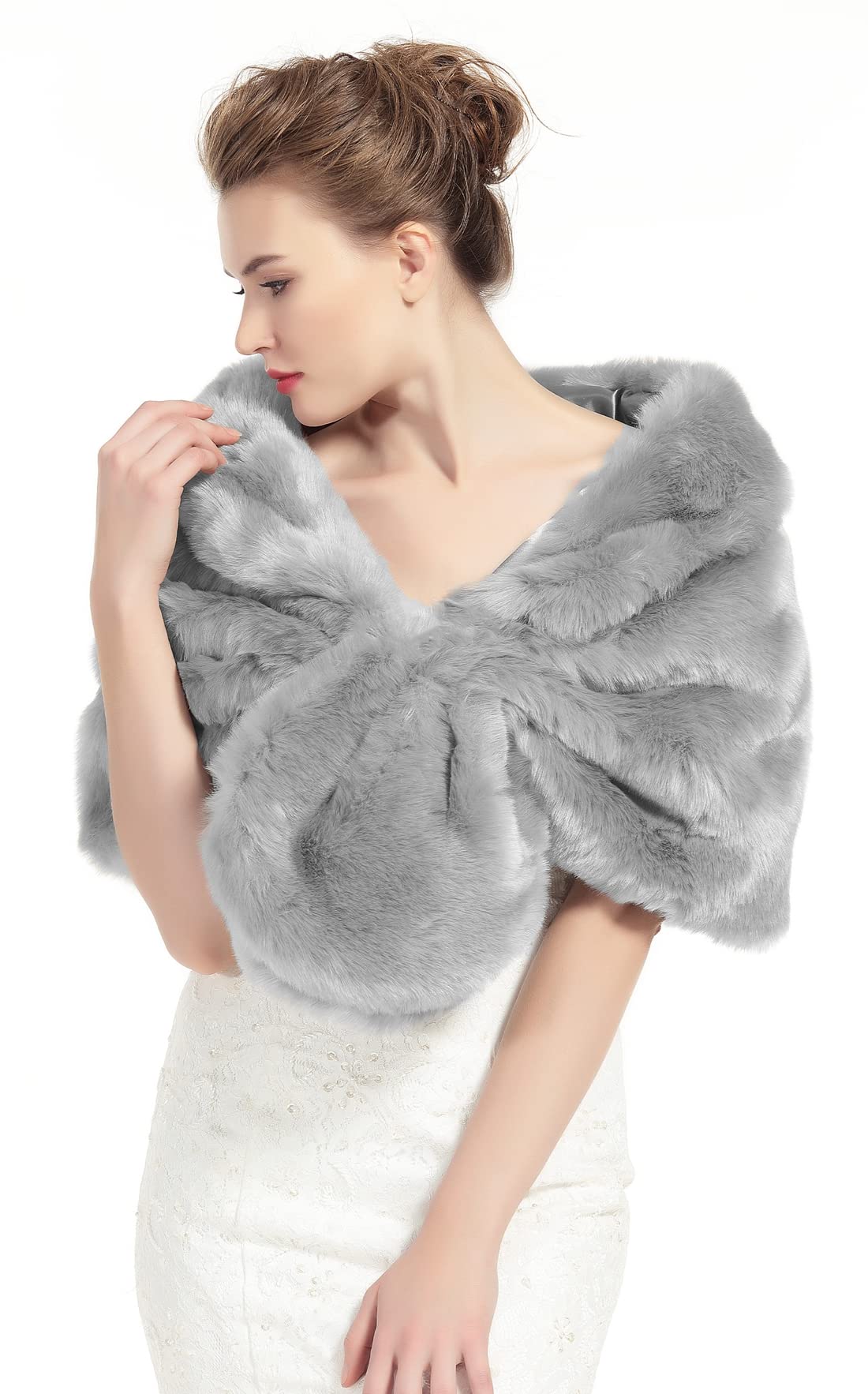 BEAUTELICATE Stola Coprispalle di Pelliccia Sintetica Donna Scialle Brolero Pelliccia Elegante da Sposa per Cerimonia Matrimonio Inverno Nozze Festa