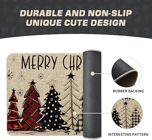Miniatura 6 de Artoid Mode Tapete con diseño de árboles de Navidad, copos de nieve, Feliz Navidad, decoración del hogar de invierno de bajo perfil, tapete de