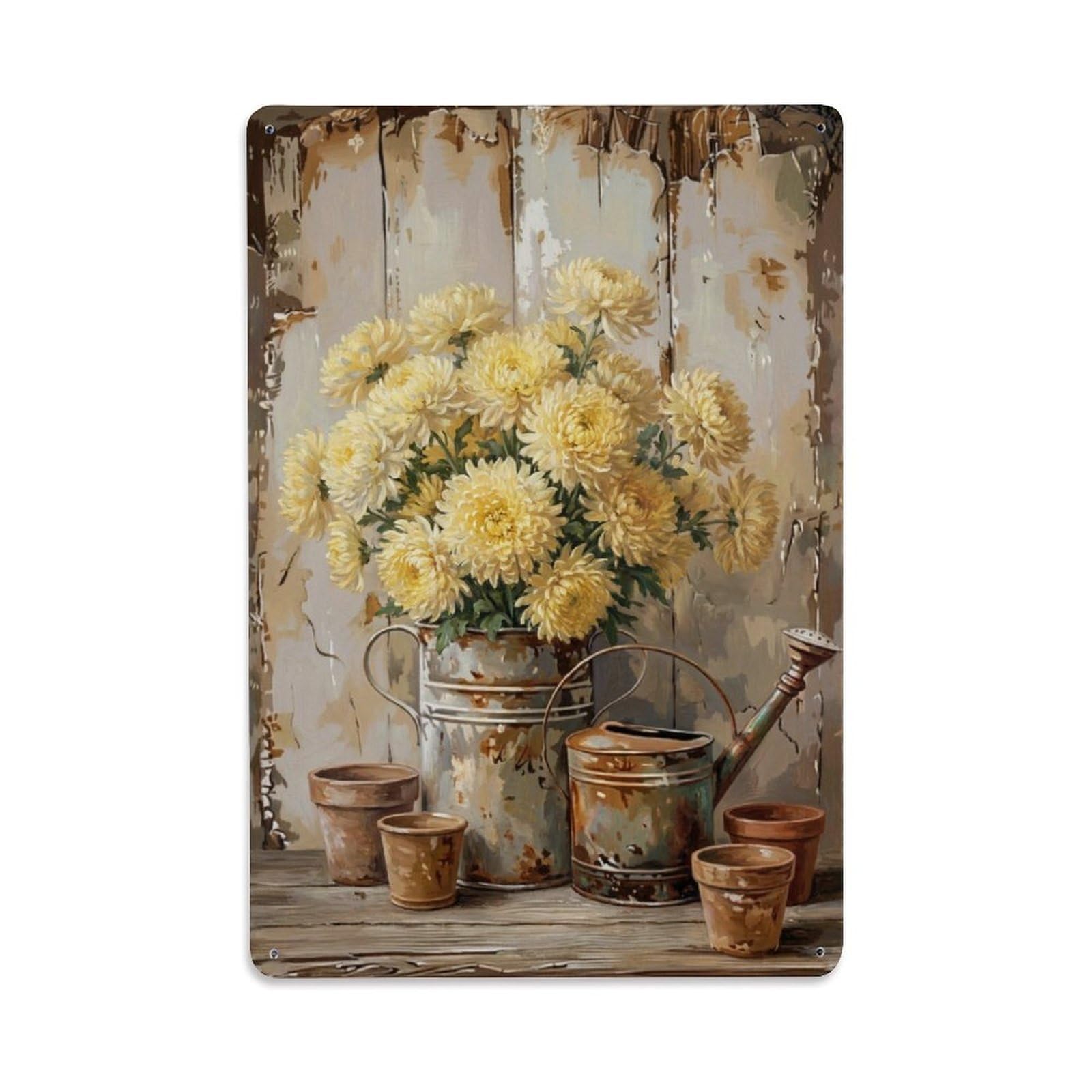 Vintage Flower Bunch Chrysanthemum Pastoral Aesthetics Metal Tin Sign