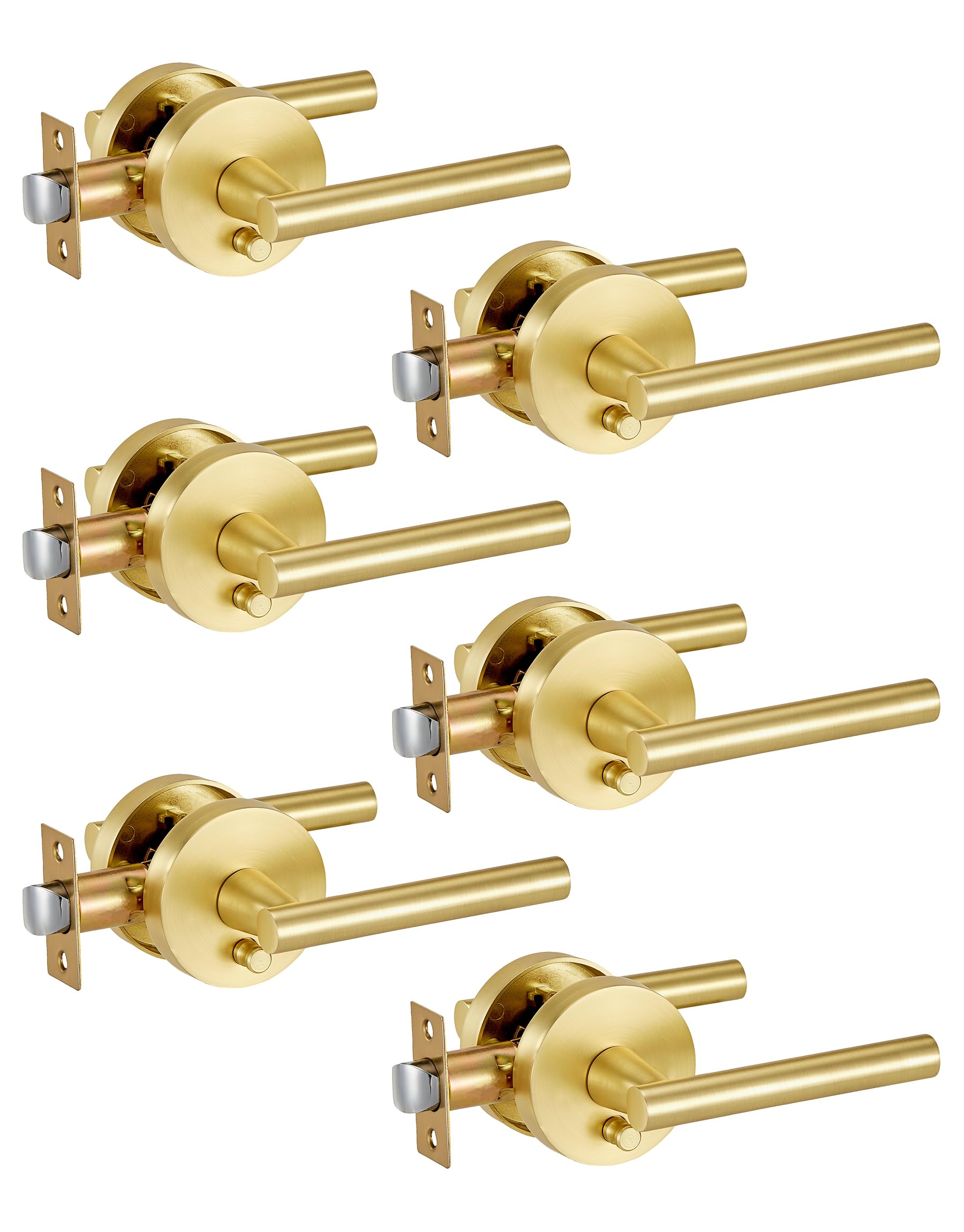 Photo 1 of Lethato 6 Packs Gold Interior Door Handle, Brushed Gold Door Handles Interior, Heavy Duty Interior Bedroom Lever Door Handle for Bathroom