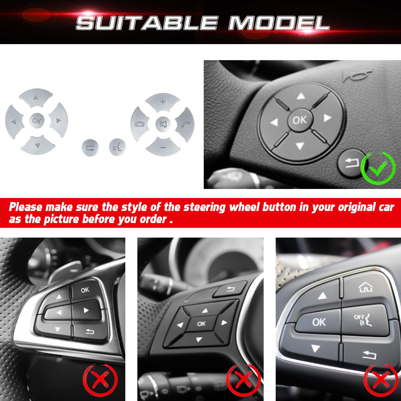 Xotic Tech Car Interior Driver Side Control Button Decoration Cover Trim,Compatible with Mercedes C E S GLK-Class,W204 W212 W221 X204 (Silver)