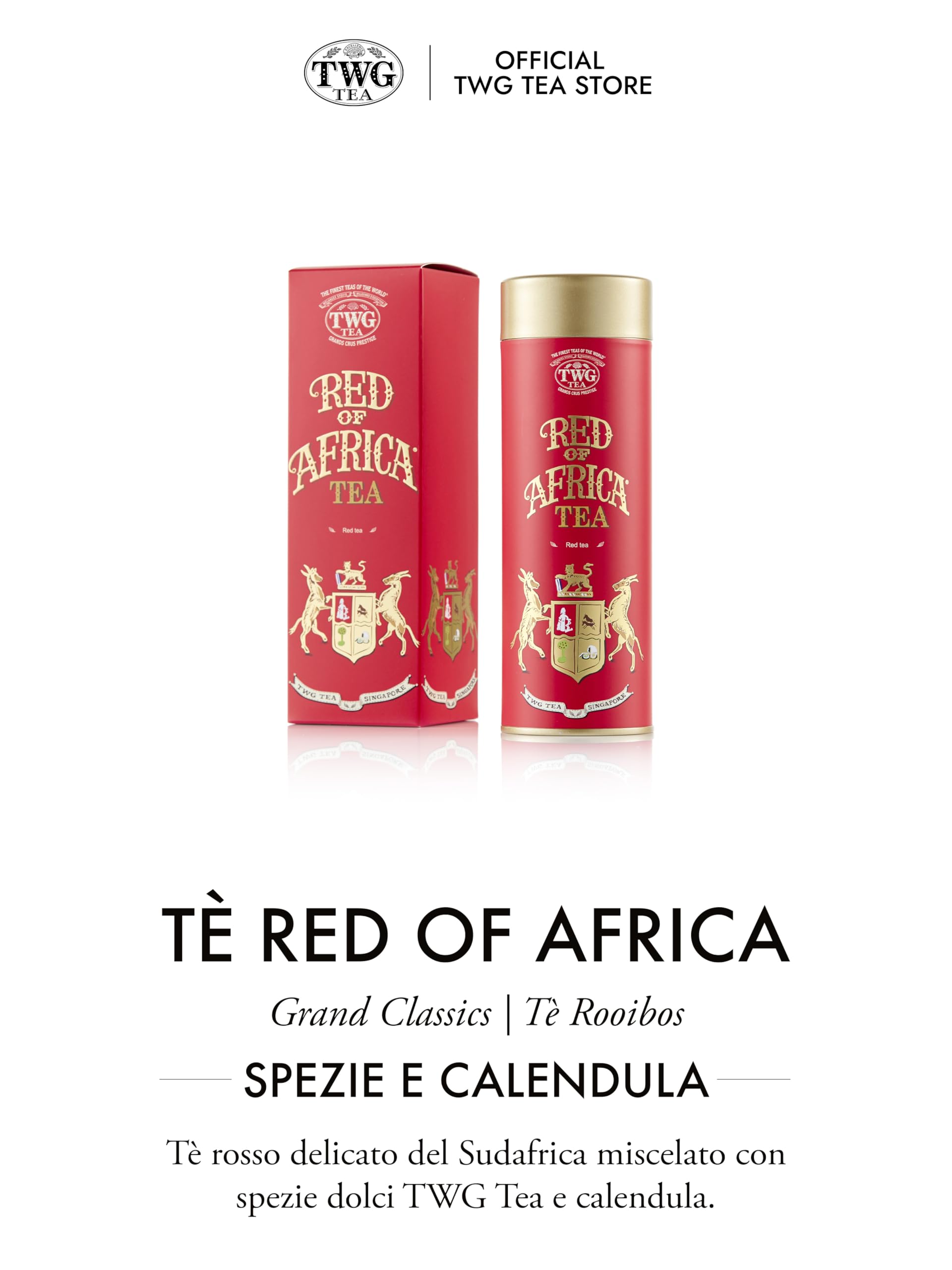 TWG Tea | Red of Africa Tea | Tè Rooibos | Foglie di Melissa e Calendula | Latta Haute Couture, 100G | Set Regalo