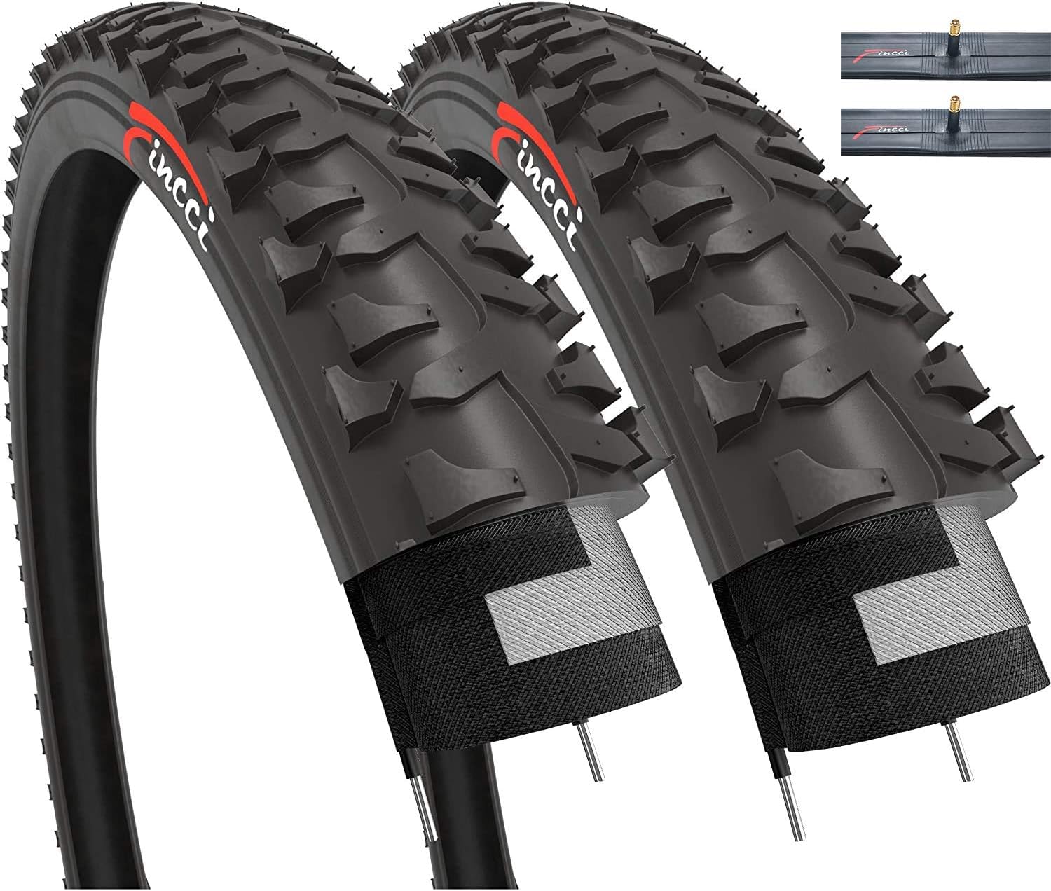 Fincci Fahrradreifen 20 Zoll 20x1.75 Set 2 Reifen 2 Schlaeuche BMX Mantel | Fahrradmantel 20x1.75 47-406 Schwarz 2er Pack mit Schrader Schlauch fuer BMX Kinderfahrrad Dreirad Mountainbike MTB Reifen