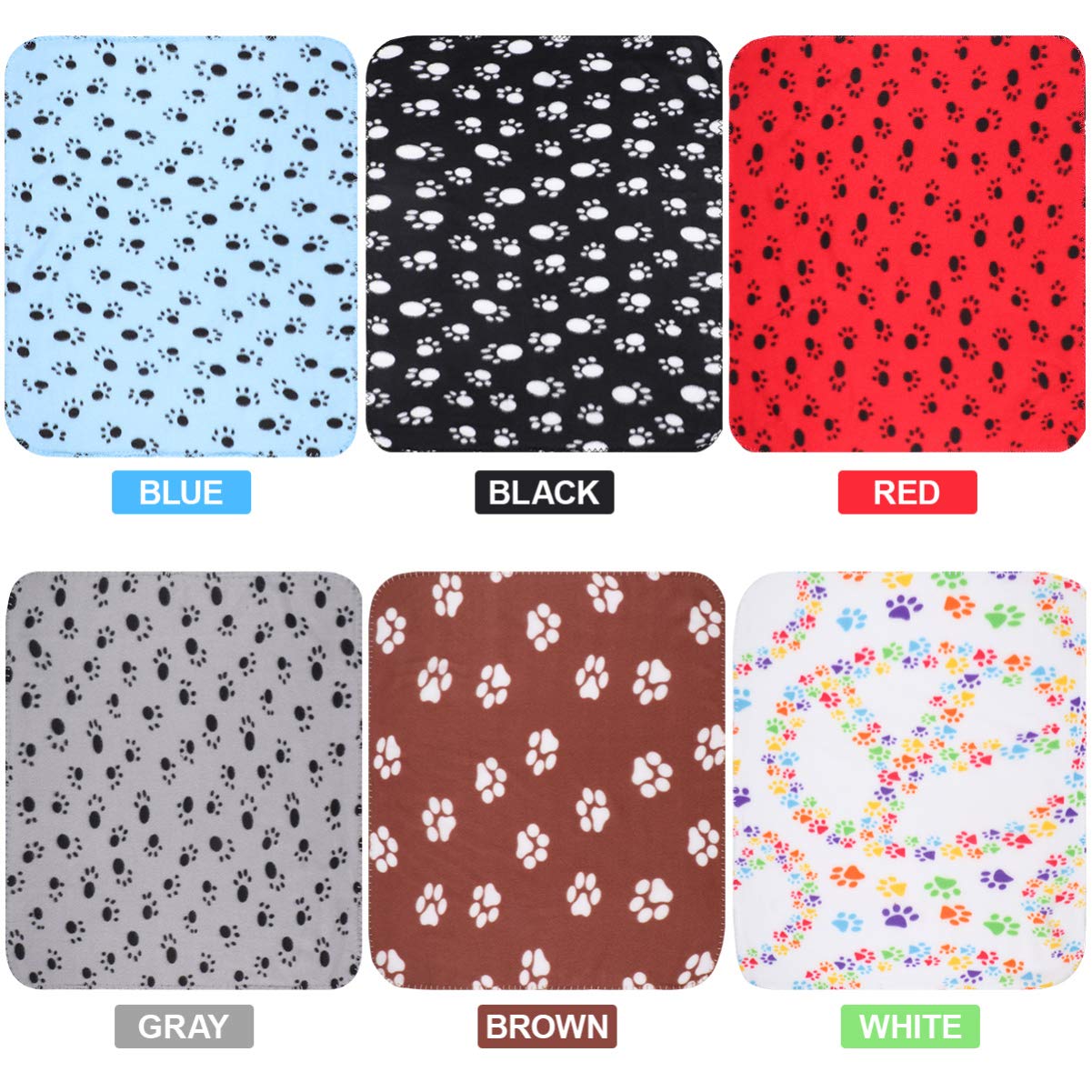 balacoo 6 Packungen/Set Haustierdecken Katzenvliesdecken Weiche Welpendecke Kissen Schlafmatte mit Pfotenabdruck Haustier Bettdecke für Hunde Welpen Katzen 60X70cm