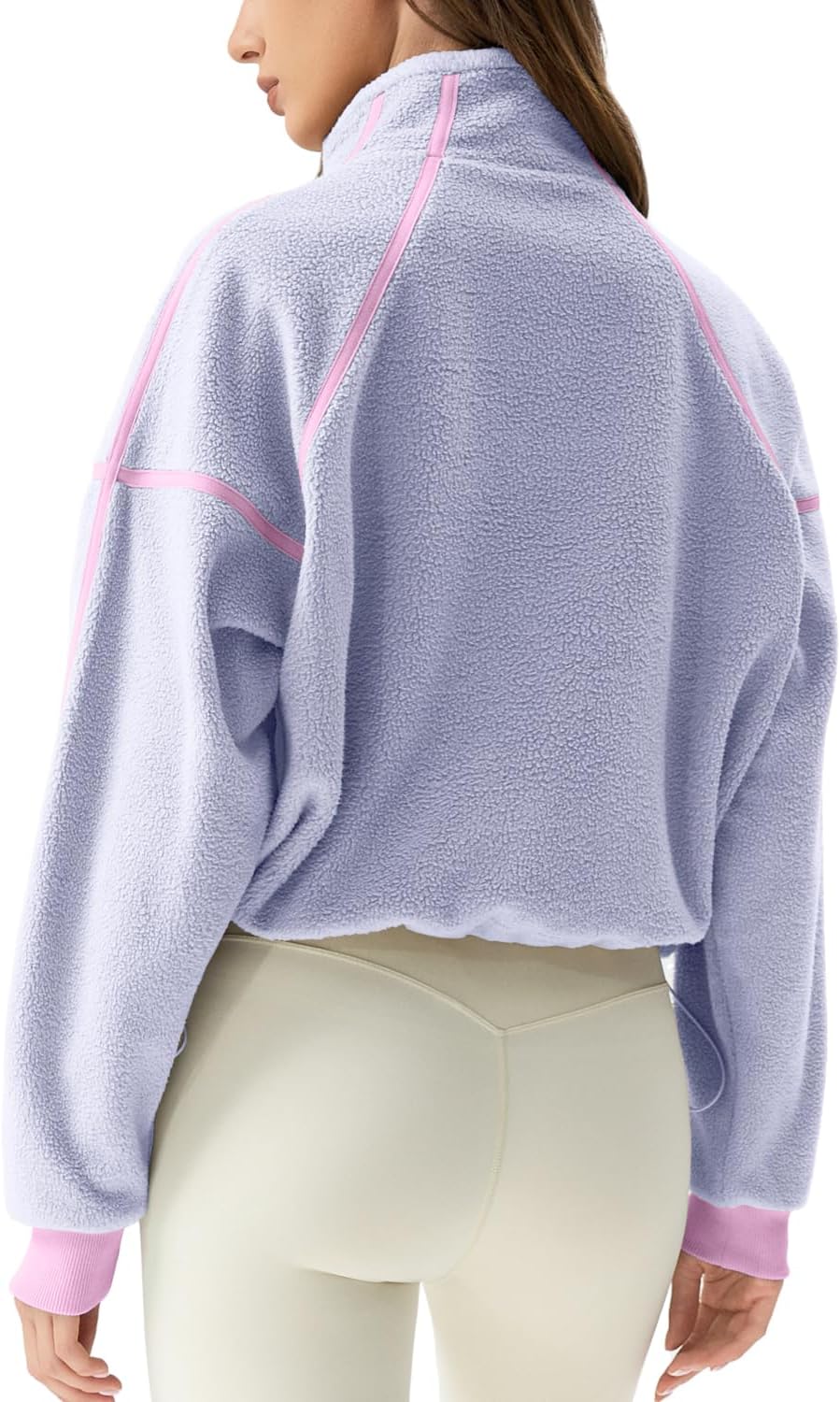 QINSEN Women's Half Zip Fleece Short Pullover Sweatshirt Winter Long Sleeve Cozy Sherpa Sweater Top - Image 3