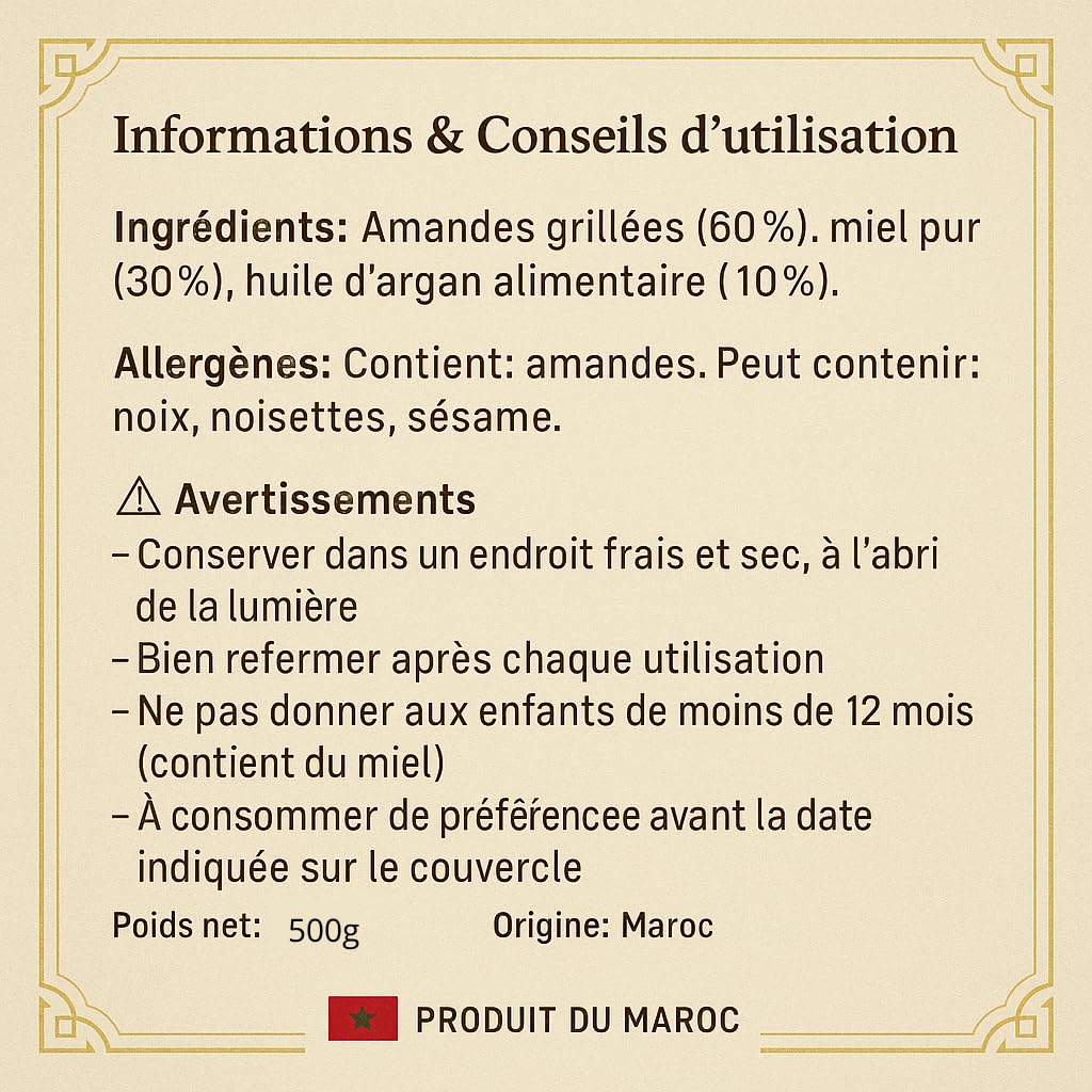 Natureluxy – Amlou 500g | Pâte à Tartiner Traditionnelle Marocaine | À l’Huile d’Argan & Amandes | Recette Authentique & Naturelle