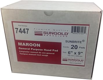 Sungold Abrasives 7447-1 Sunbrite Maroon Premium Plus Handpads (20/Box), 6