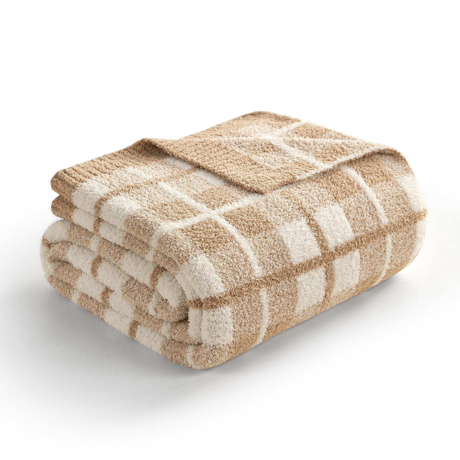 Snuggle Sac Checkered Throw Blanket for Couch, Super Soft Cozy Warm Knit Netural Decorative Fluffy Blankets, Reversible  — deal on Shopping With Noya