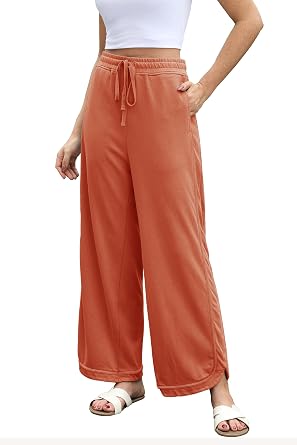 Women Casual Wide Leg Pants Cotton Palazzo Lounge Trousers Loose Sweatpants with Pockets