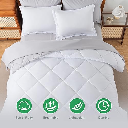 Miniatura 2 de Cosybay Bed in a Bag - Juego de edredón reversible de 7 piezas para todas las estaciones, color blanco y gris claro con edredón, fundas de almohada,