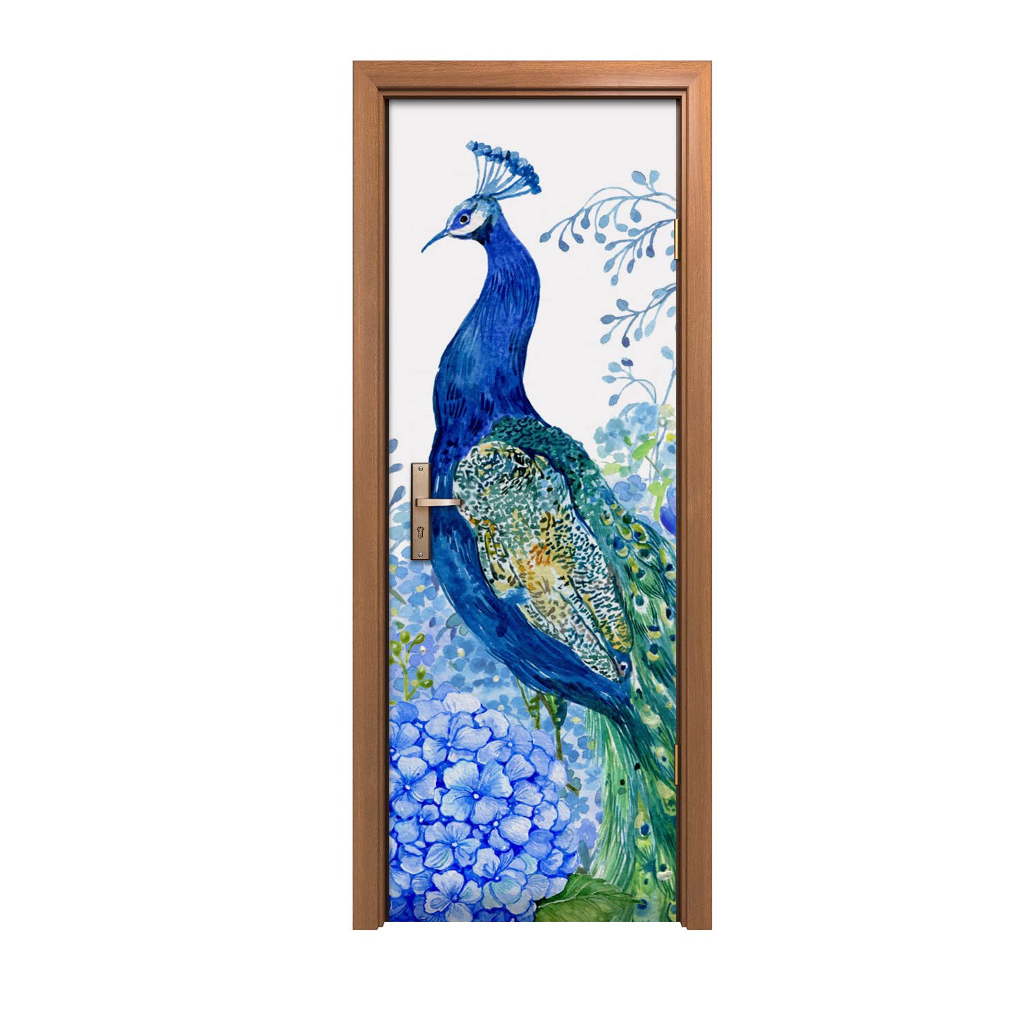 Autocollant de porte fleurs et paon 70x200cm pour décoration murale intérieure