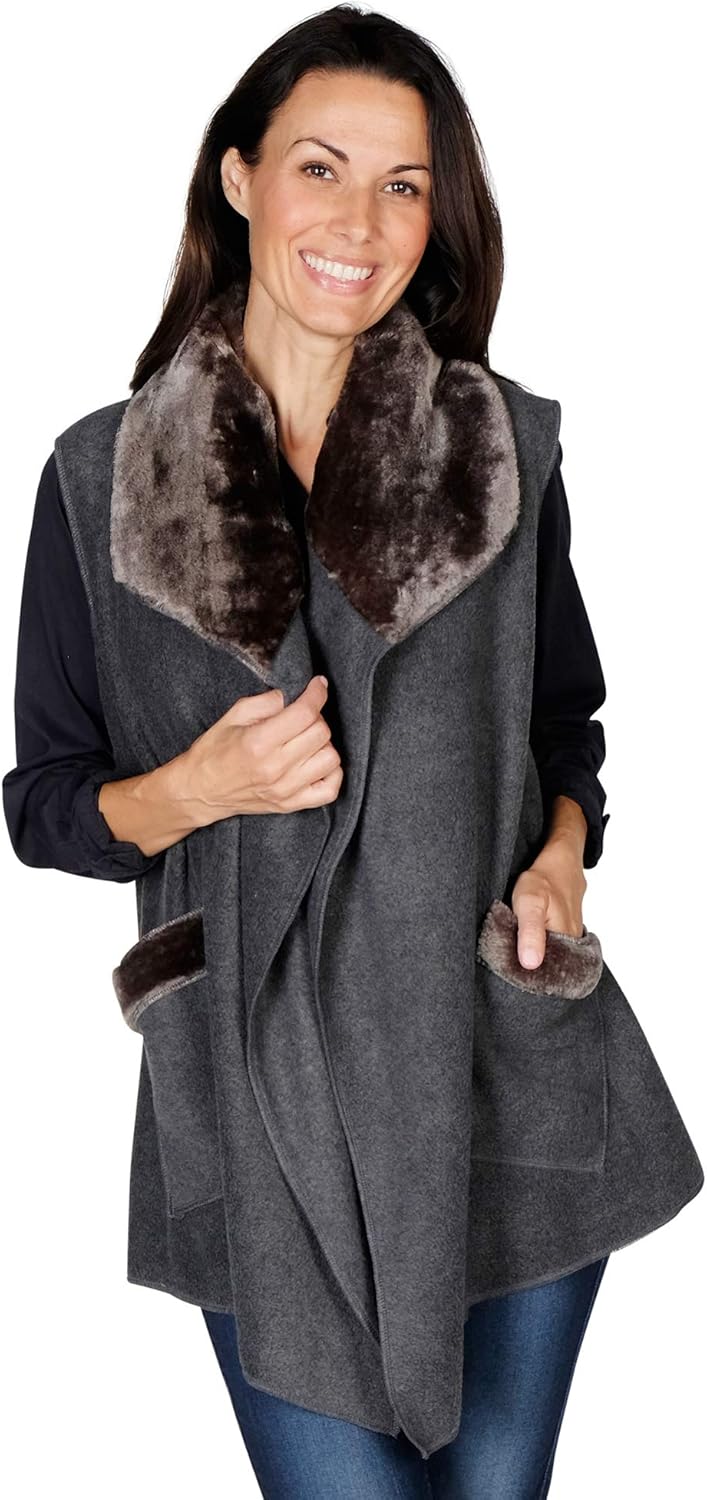 Chaleco polar recortado Le Moda para mujer - Colecci&oacute;n de invierno - Chaleco polar largo de color liso de moda para mujer